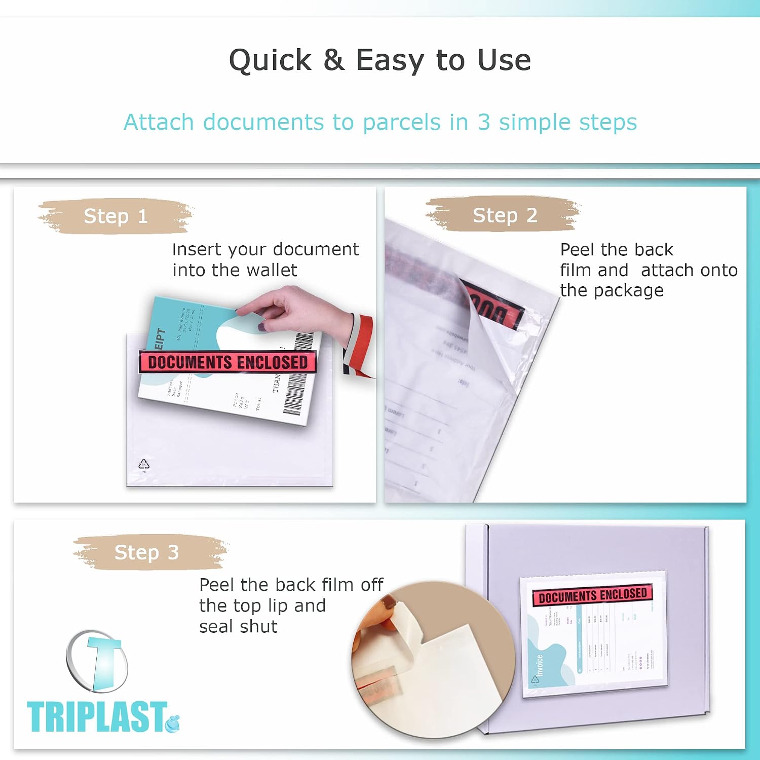 Thumbnail 4 de Triplast A6-dokumentfickor, 158 x 110 mm, tryckta och självhäftande, 100-pack