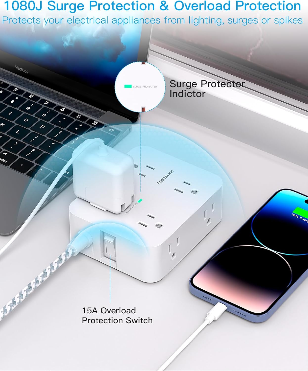 Detalle de HANYCONY Power Strip 5 ft ๐