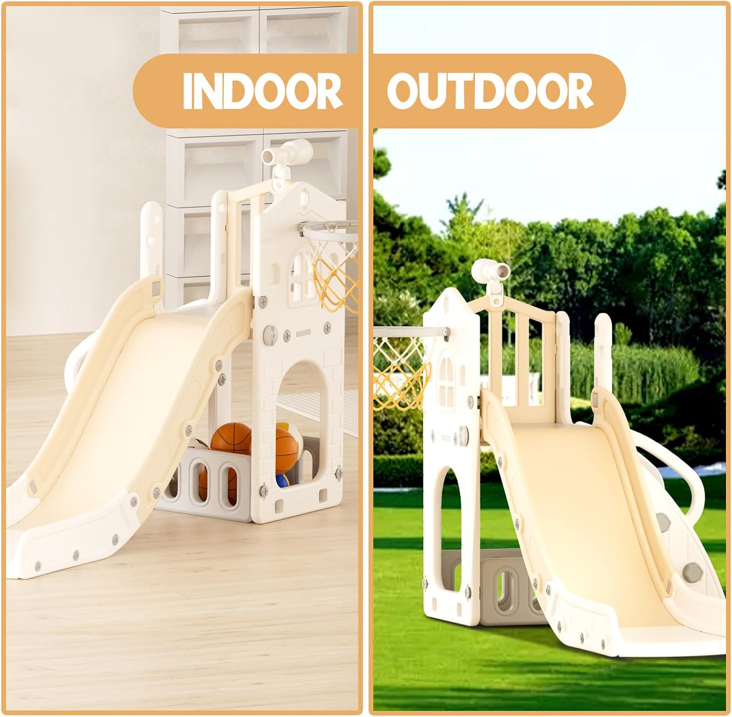 Detalle 2 de XJD 5-in-1 Toddler Slide with Basketball Hoop, Storage, and Telescope