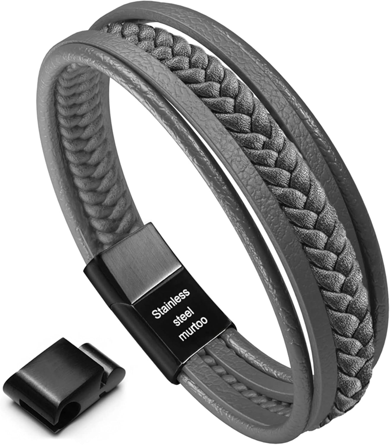 Thumbnail 6 de murtoo Herren Armband Edelstahl Echtleder mit Naturstein – Magnetverschluss, geflochtenes Naturlederarmband