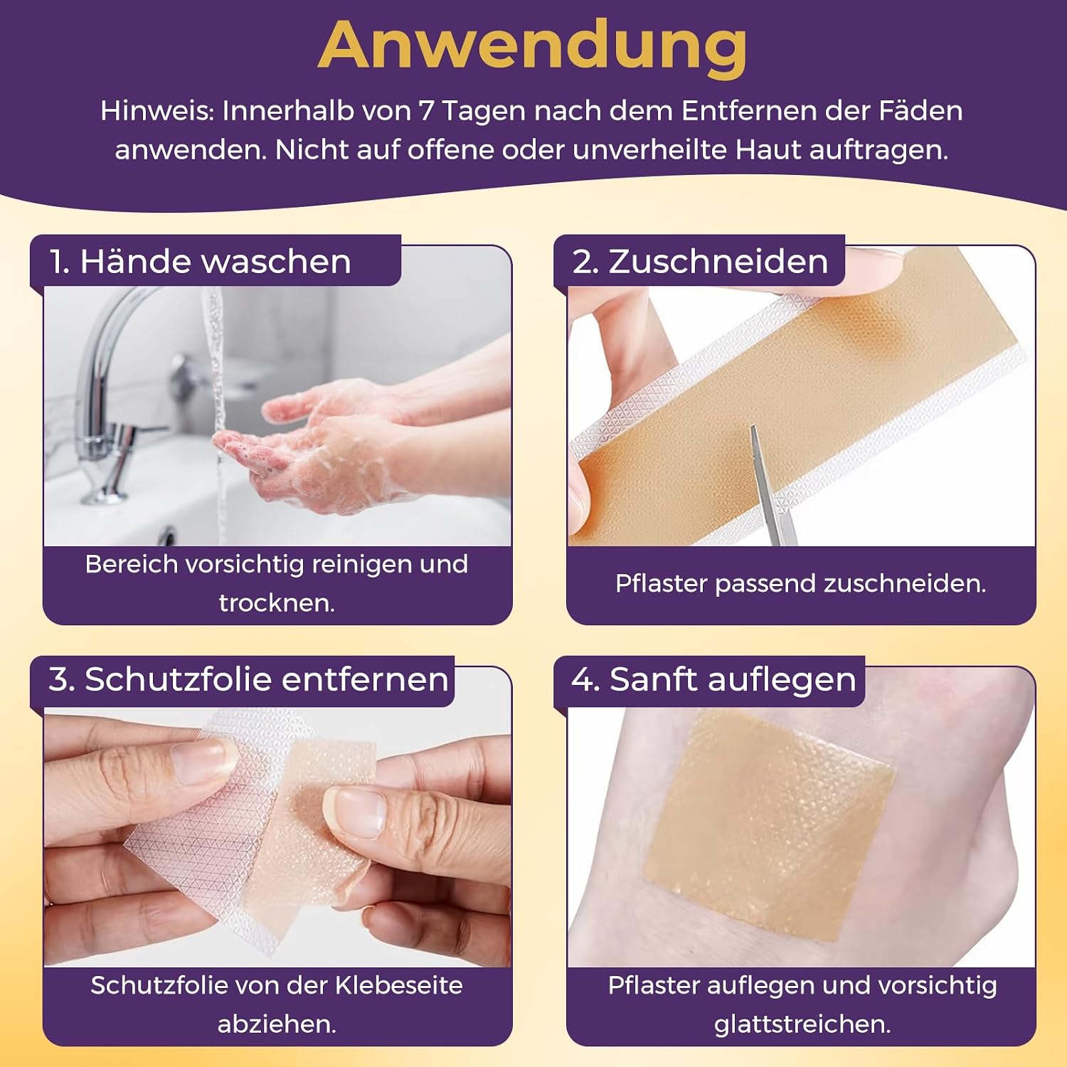 Detalle de Silikon Narbenpflaster 4 cm × 300 cm – wiederverwendbar, hautfarben, wasserdicht und atmungsaktiv