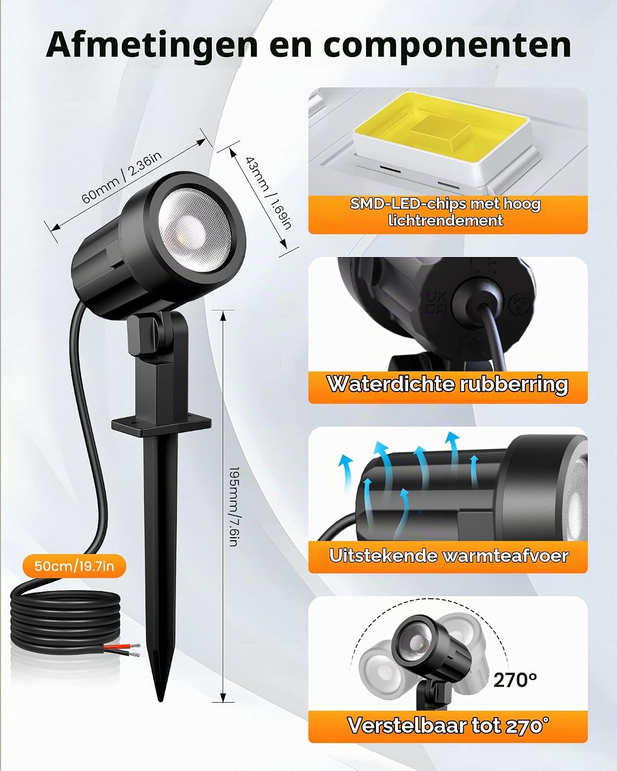 Thumbnail 5 de MEIKEE DSTA03 tuinspots, 8 stuks, 3 W warmwit, IP66