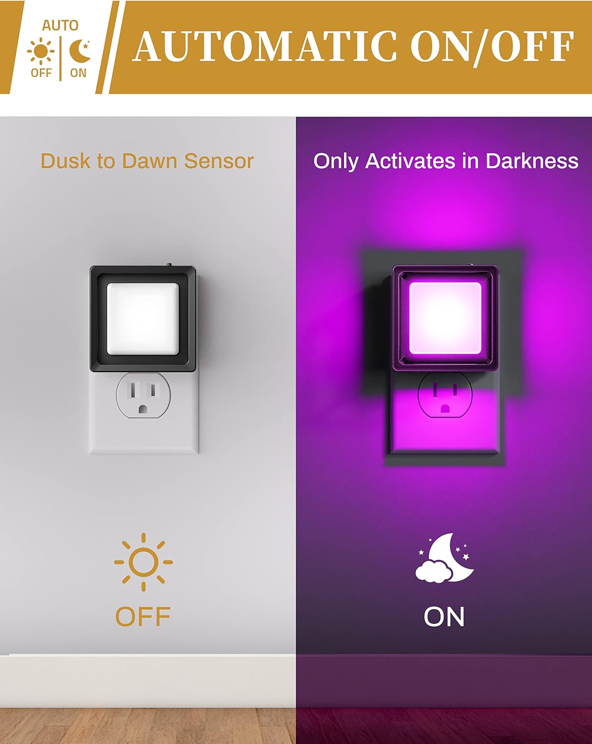 Detalle de DORESshop ND-GY033PUS-2 Purple Plug-In Night Lights, Dimmable, 2-Pack