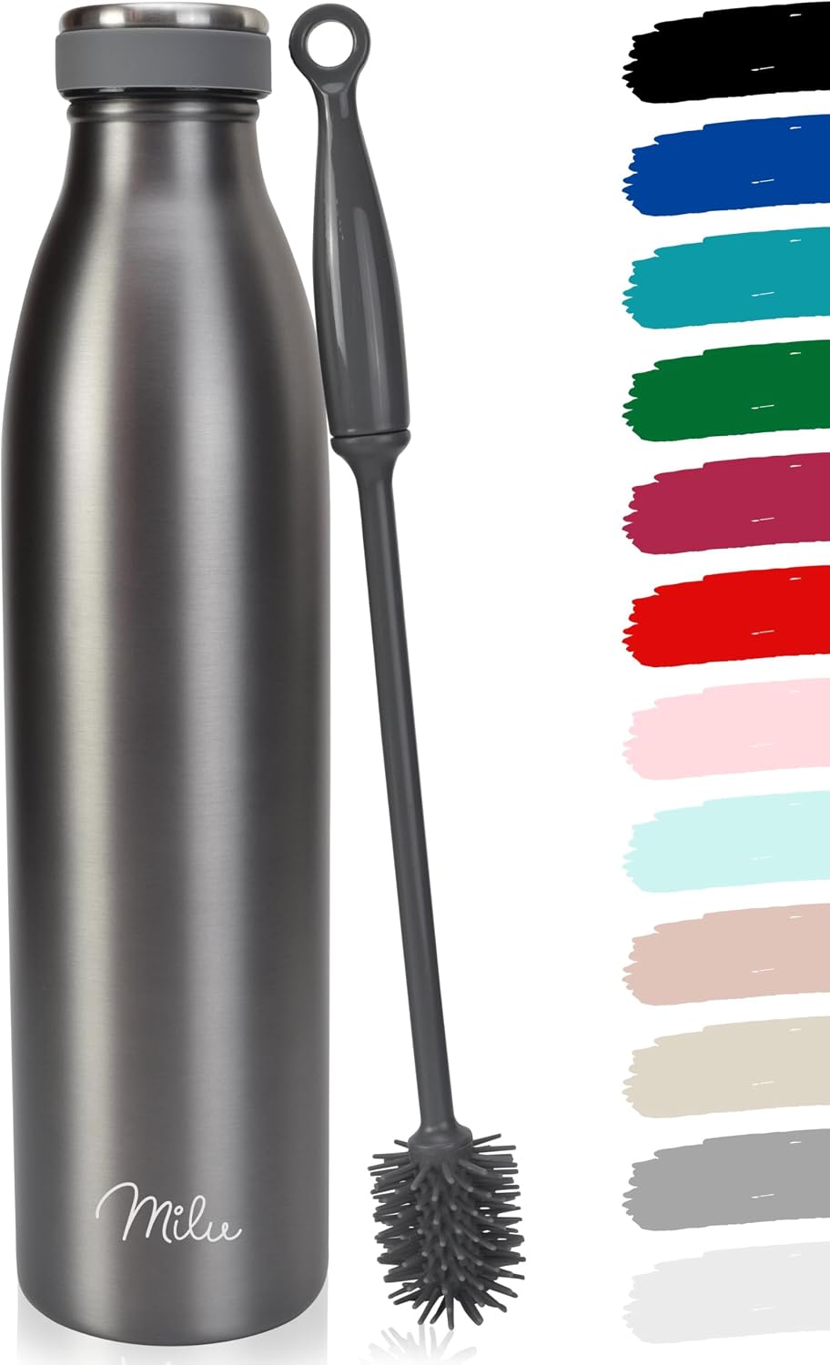 Detalle de Milu Edelstahl Trinkflasche 350ml–1,5L: doppelwandig, auslaufsicher und kohlensäuregeeignet