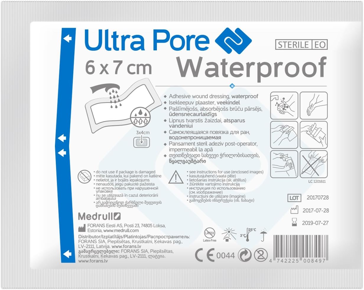 Detalle de Medrull Wasserfestes Wundpflaster 9x10 cm – Ultra Pore, steril, transparent, starker Halt