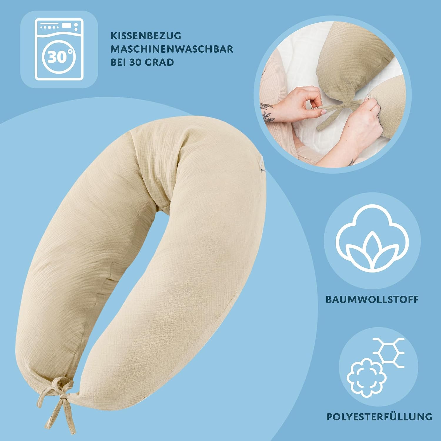 Detalle 2 de Totsy Baby Cuscino di sostegno lungo 190 cm: supporto versatile per letto e divano
