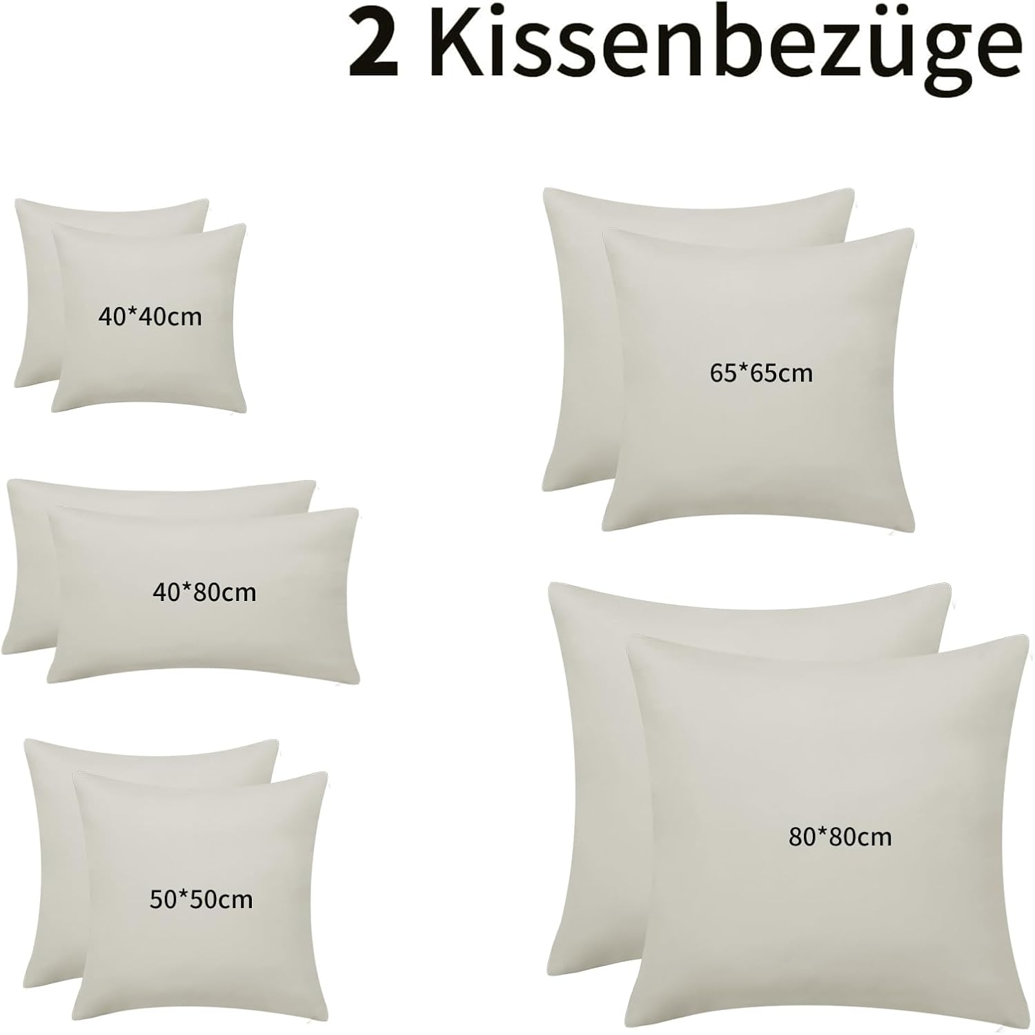Detalle 2 de Aisbo Kissenbezug 40 x 80 2er Set – Kopfkissenbezug 40x80 beige aus Mikrofaser mit Reißverschluss, ÖKO-TEX