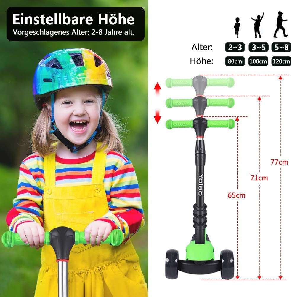 Detalle 2 de YOLEO 3-in-1 Kinder Roller Scooter mit abnehmbarem Sitz – verstellbarer Lenker, leuchtende PU-Räder
