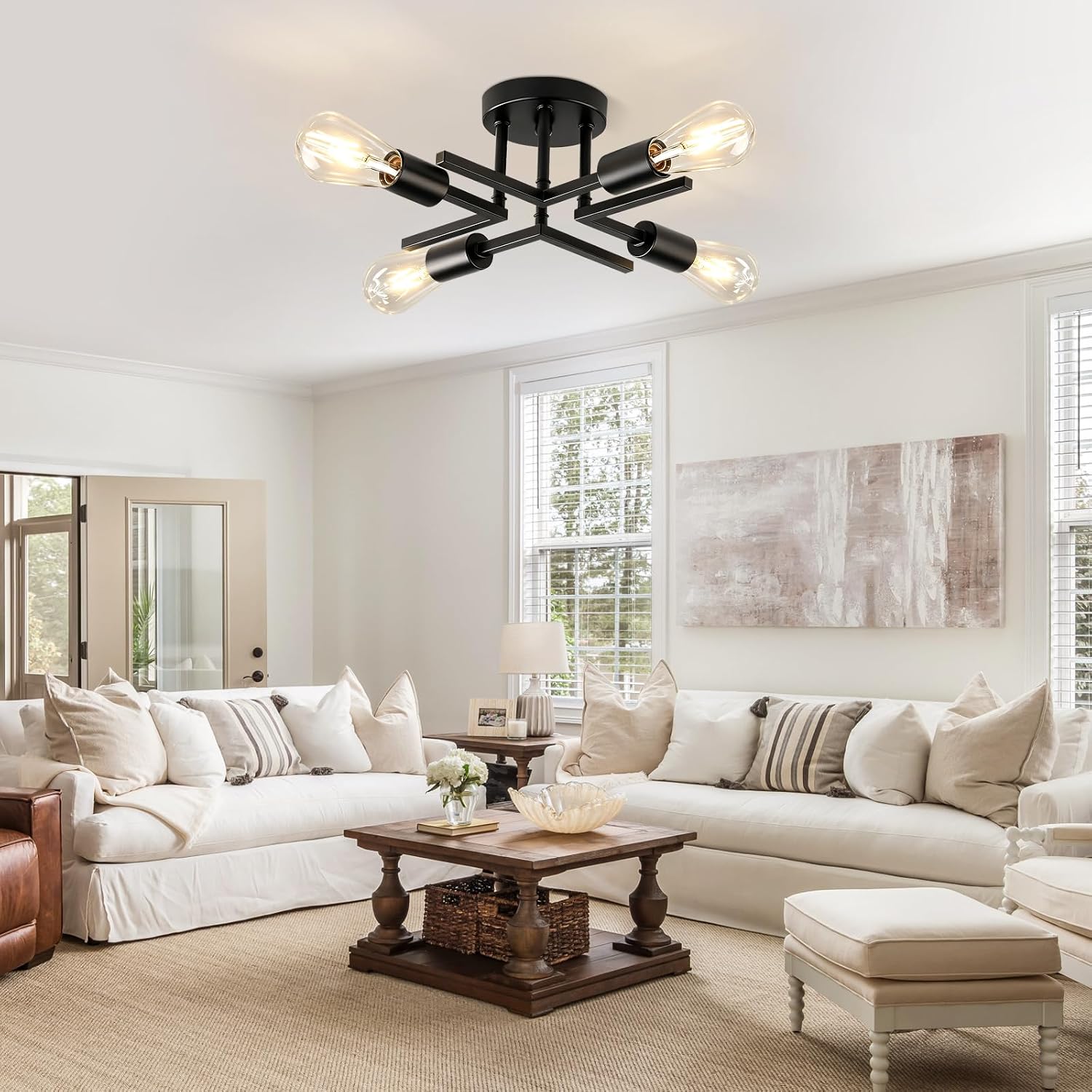 Detalle 2 de SANGFOR ceiling light, 4-Light Matte Black Semi-Flush Sputnik Fixture