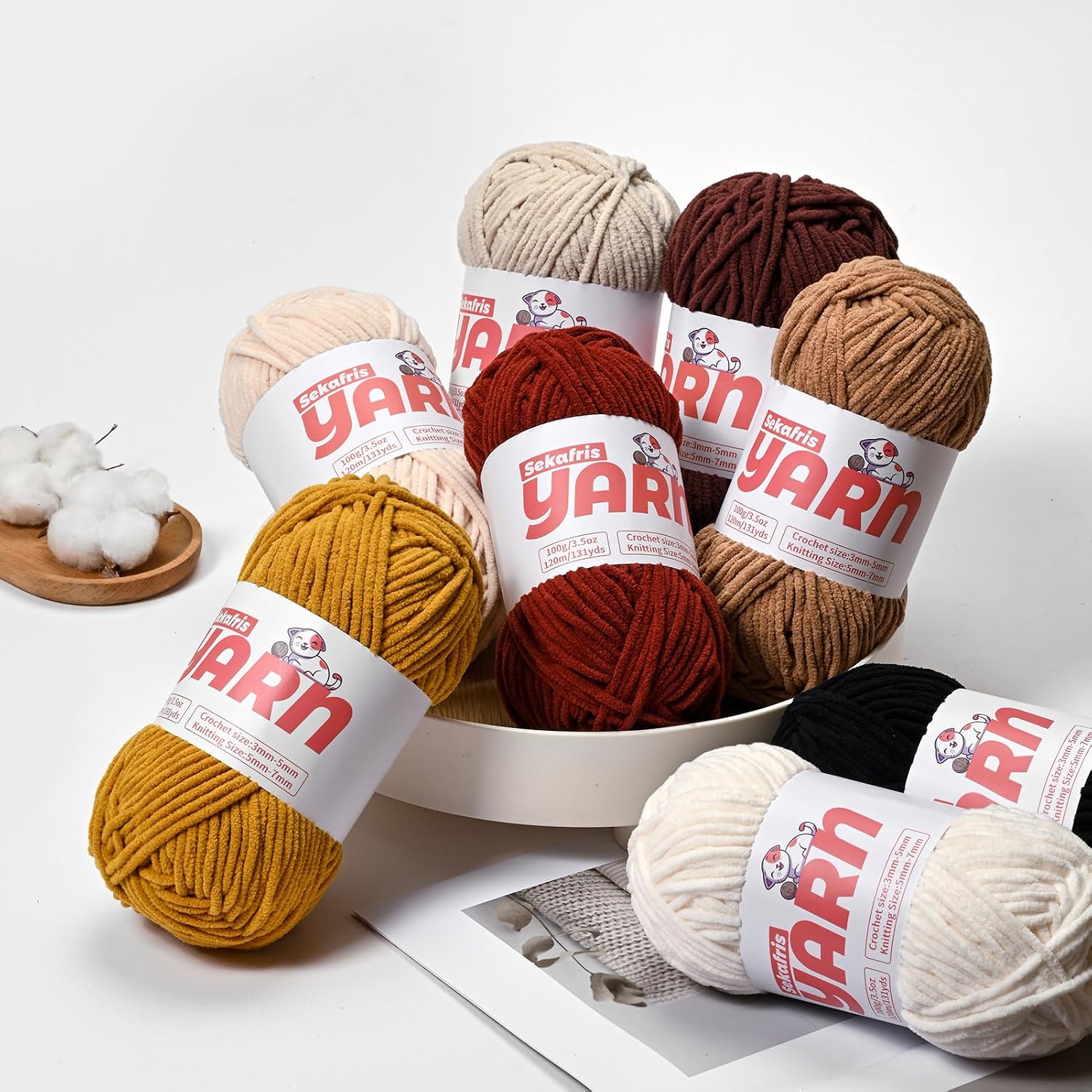 Detalle de Sekafris ふわふわシェニール毛糸 3本パック レインボー・ポリエステル100%・300g