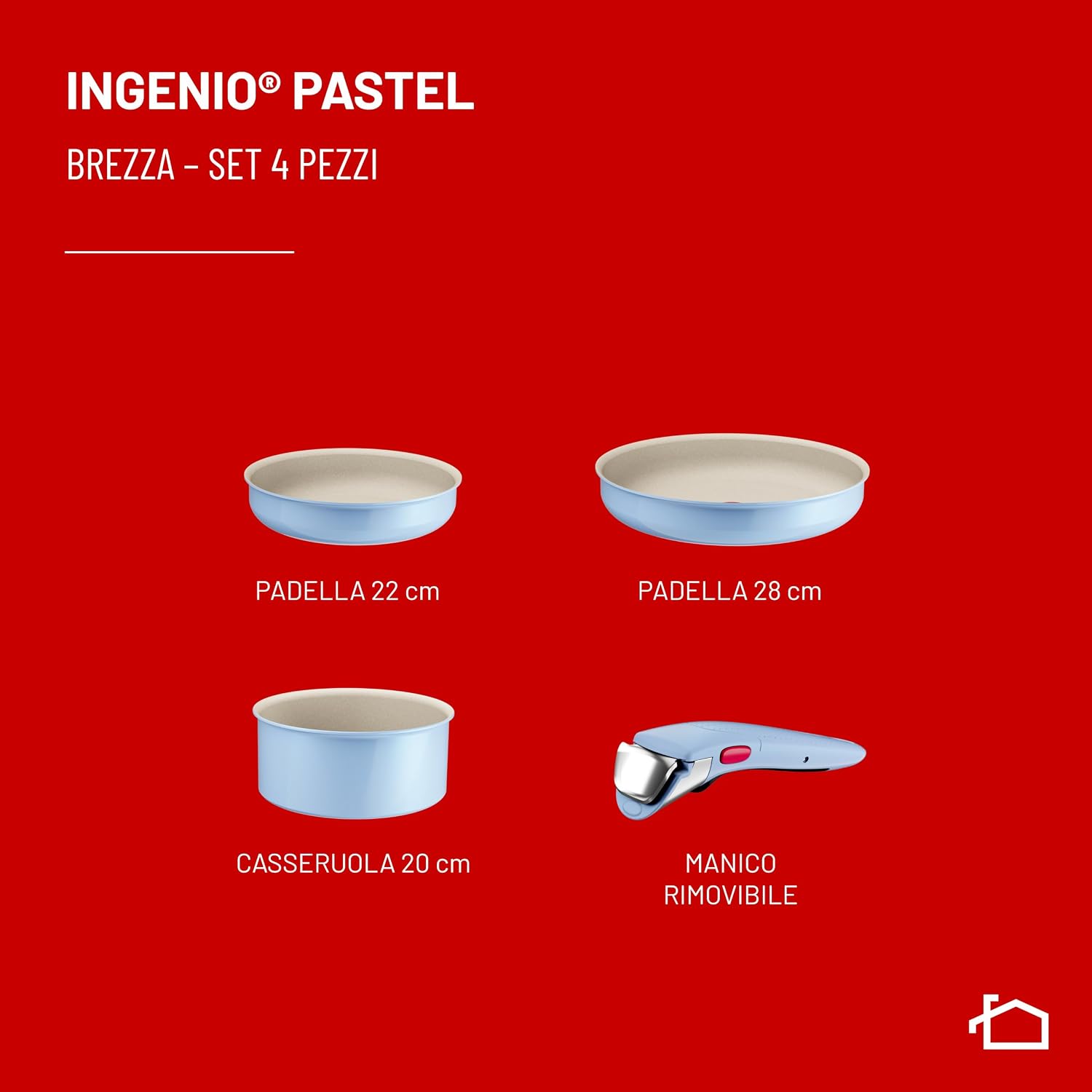 Detalle 2 de Lagostina Ingenio Pastel – Set padelle antiaderenti 4 pezzi con manico rimovibile