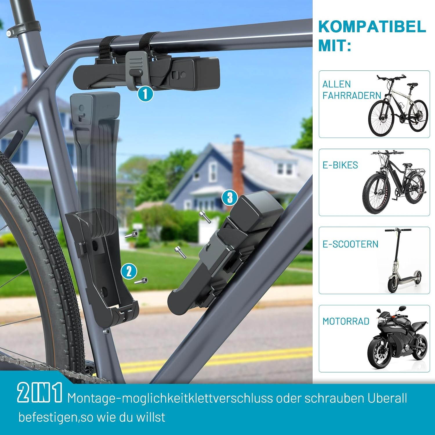 Thumbnail 6 de TECHCYC Faltschloss 86 cm Fahrradschloss mit 3 Schlüsseln
