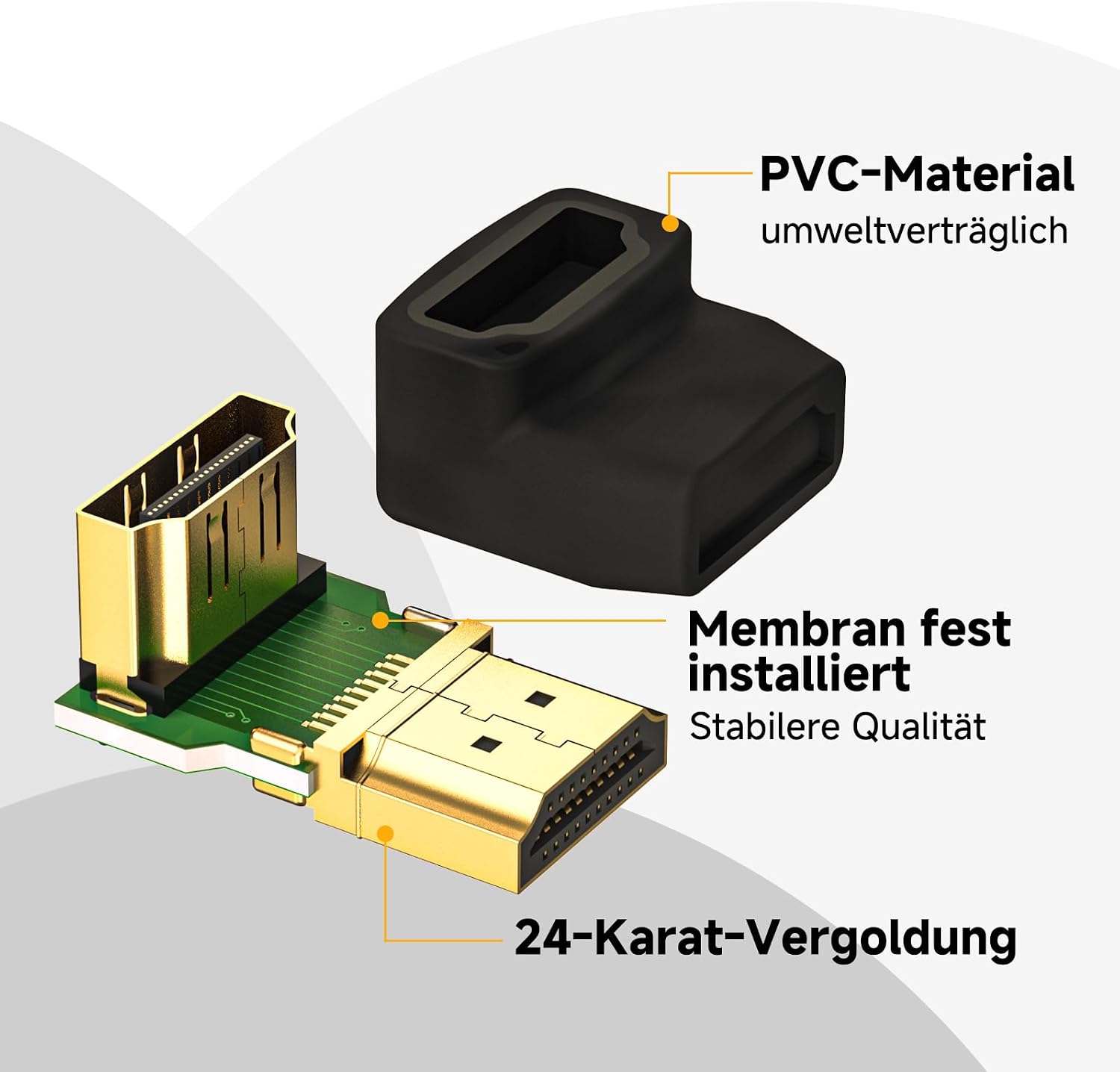 Detalle de VCE HDMI Winkelstecker 4K – 2er-Set: 90° & 270° HDMI Winkeladapter mit vergoldeten Kontakten