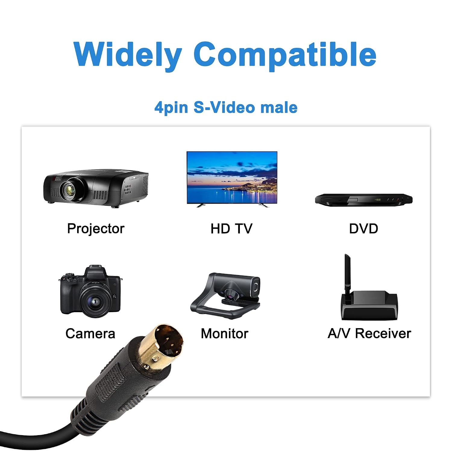 Detalle de XMSJSIY S-Video (SVHS) Male-to-Male 4 Pin Mini-Din Extension Cable, 1m