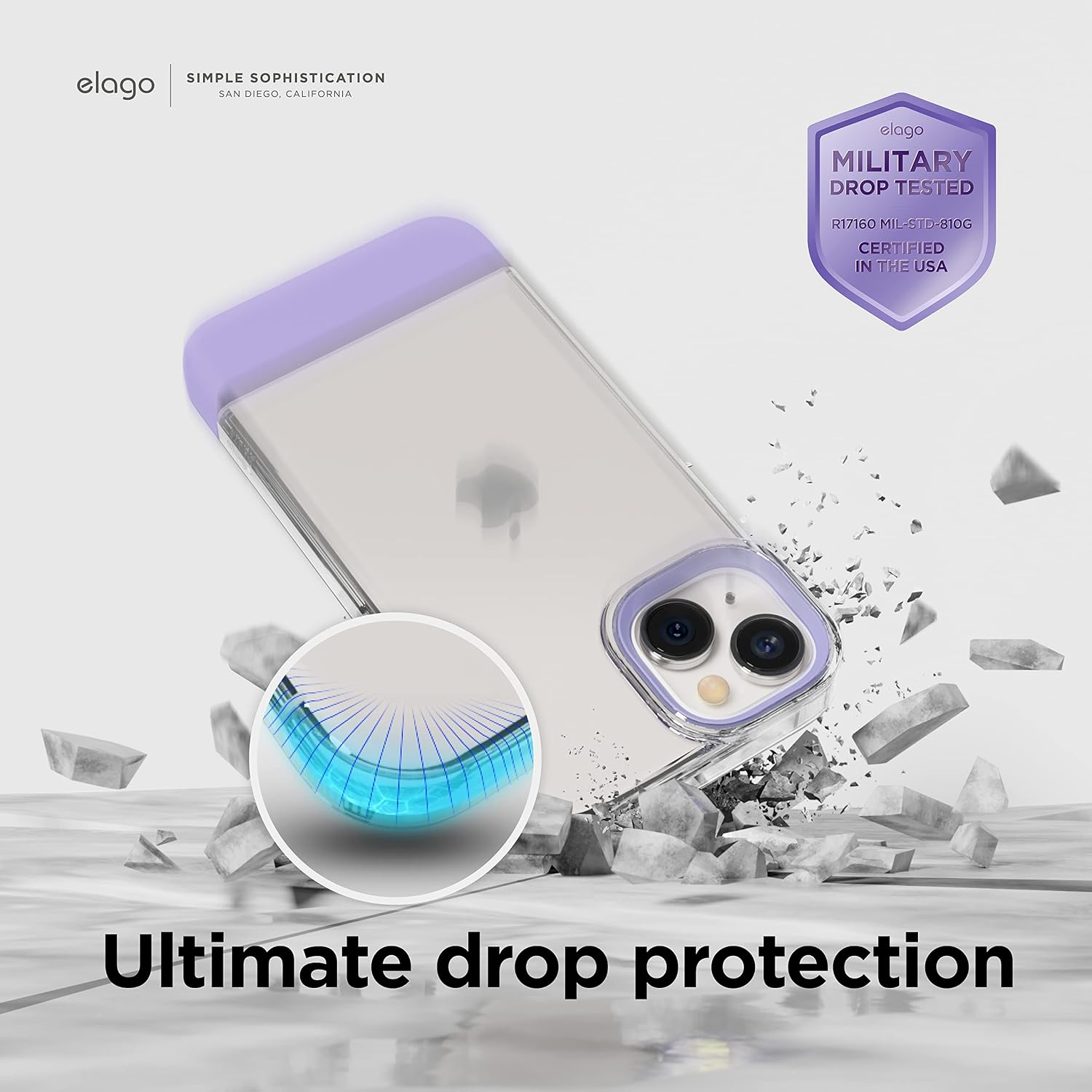 Detalle de elago Custodia Glide per iPhone 14 (6,1") in TPU antiurto con protezione fotocamera Clear/Viola