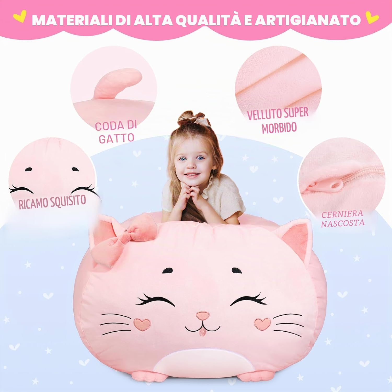 Thumbnail 3 de GAGAKU Pouf di peluche 60x60 cm XXL con copertura per bambini – Organizer morbido per la cameretta