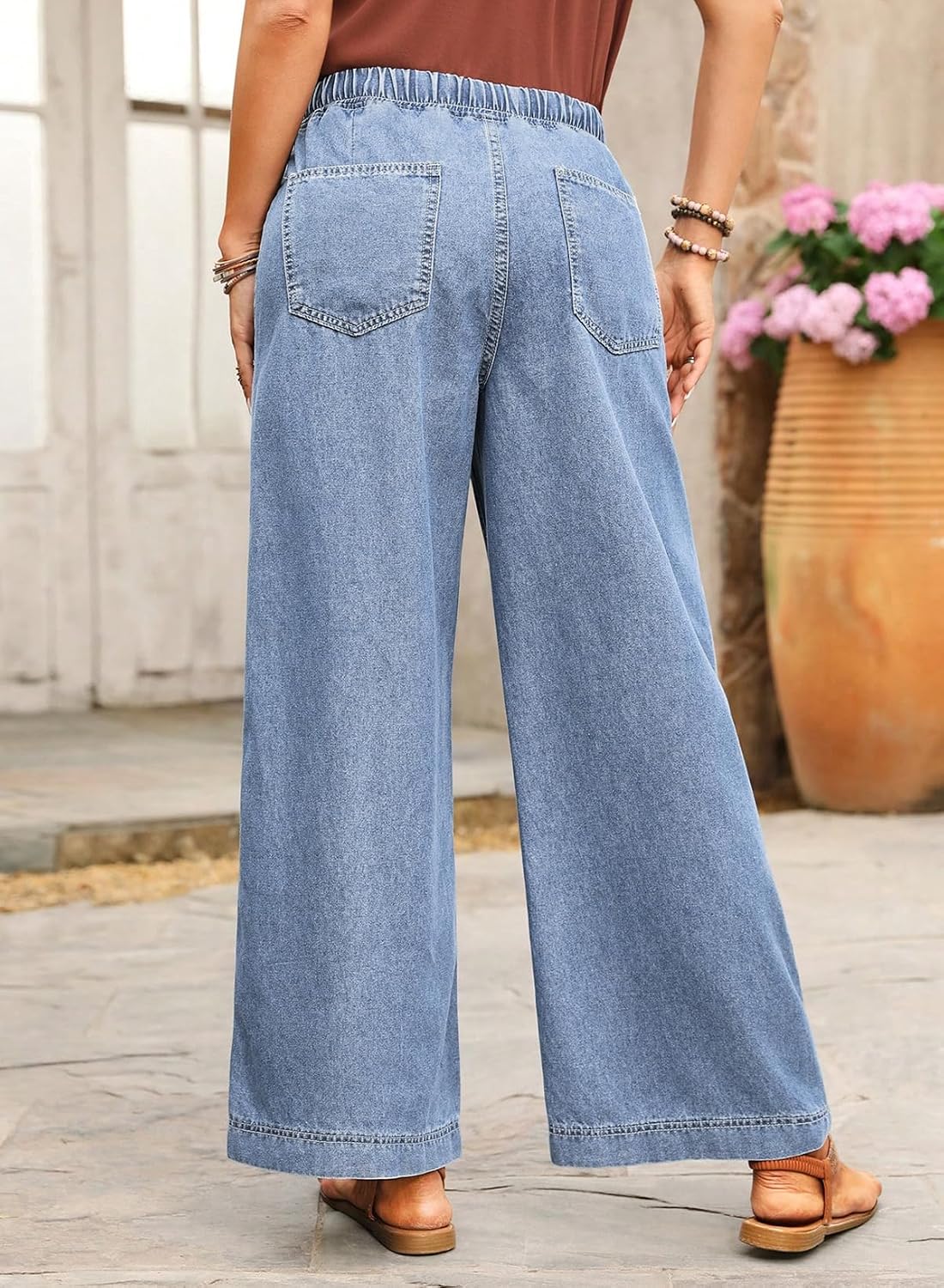Detalle de SHEWIN Women's Wide-Leg Jeans, Cotton Blend