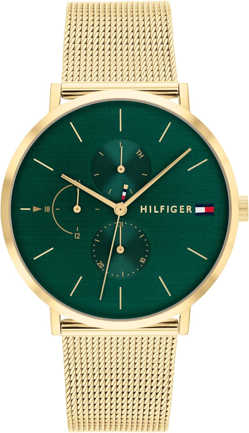 Detalle de Tommy Hilfiger Damen Multifunktions-Quarz-Uhr mit Grünem Zifferblatt – Leder- oder Edelstahlarmband