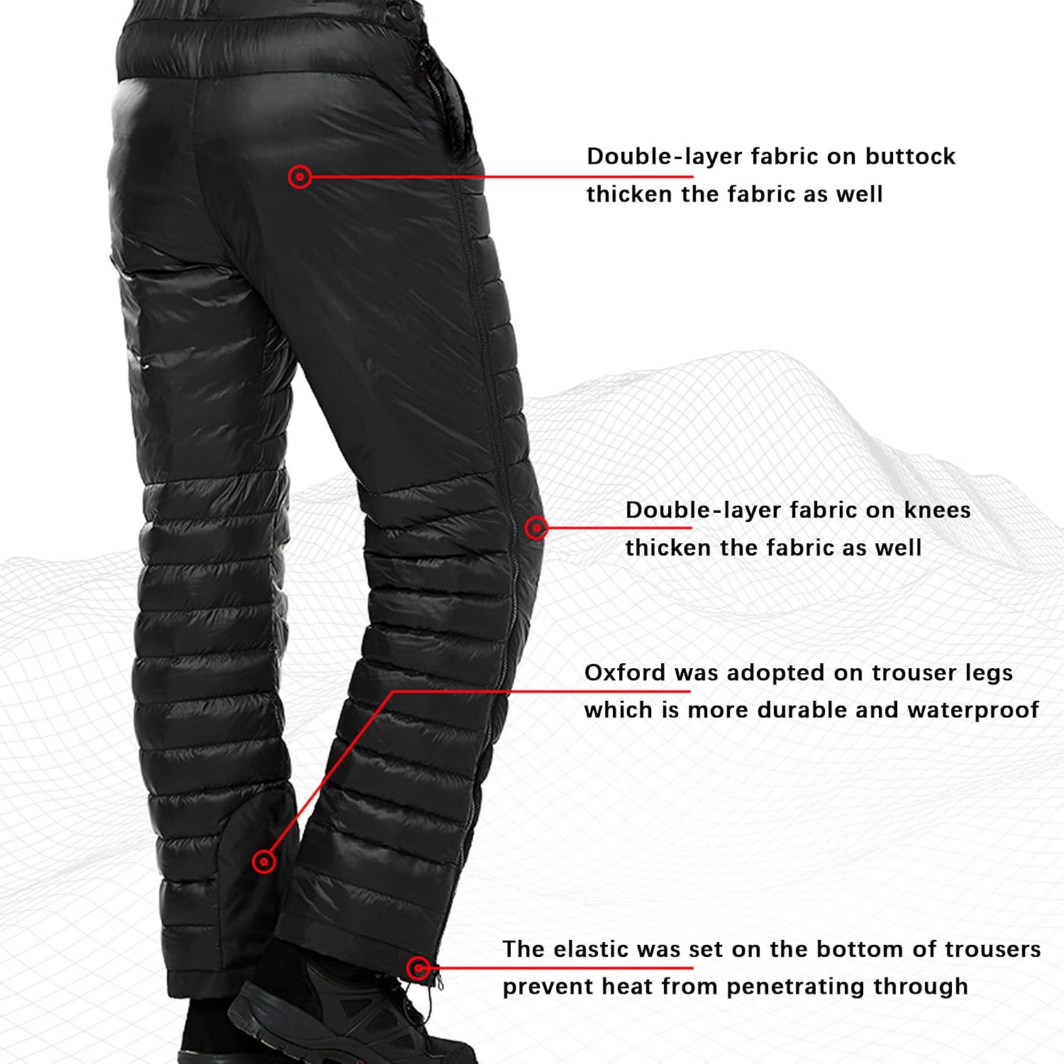 Detalle 2 de Tofern Thermal Pants, Water-Repellent Down Ski Trousers with Side Zippers