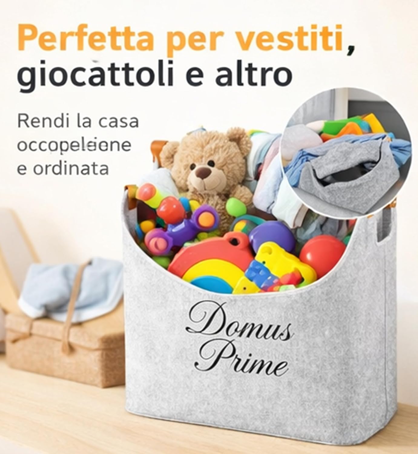 Thumbnail 6 de Domus Prime Borsa Portalegna pieghevole salvaspazio in feltro (cesto in legno) fino a 14 kg, 57 L, dark grey
