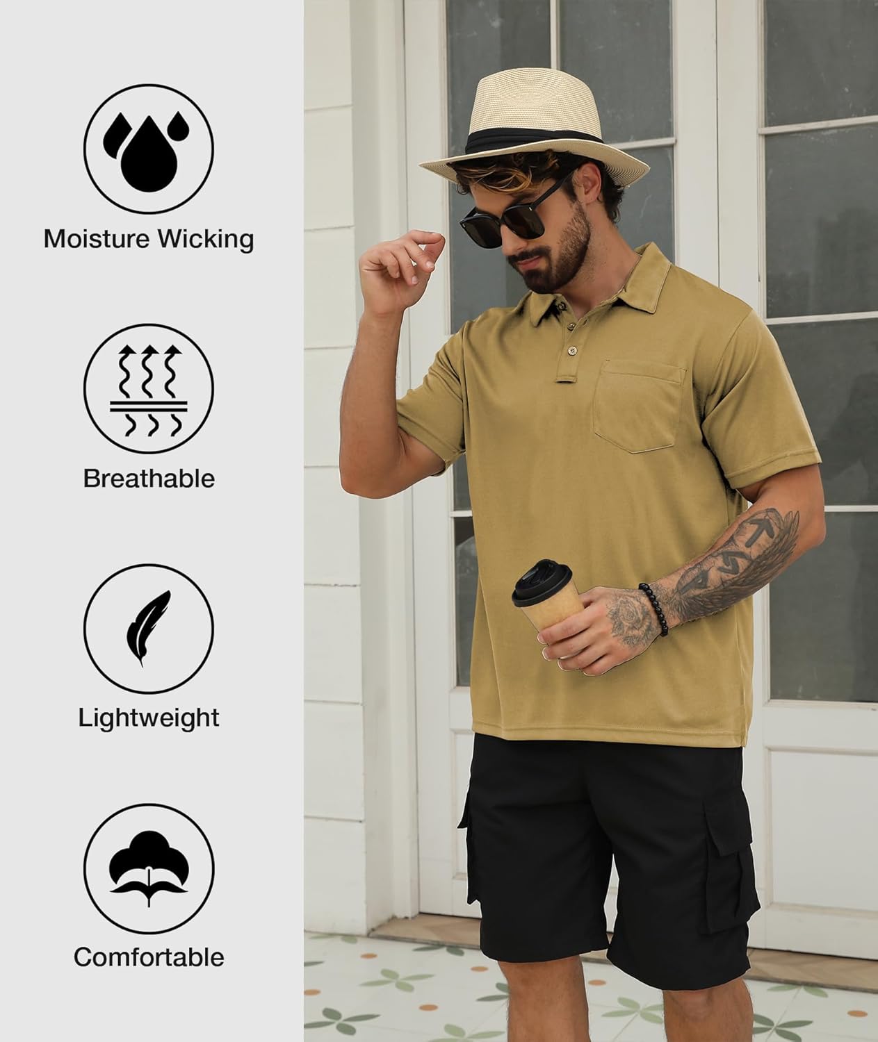 Detalle de SCODI 5-Pack Men’s Pocket Polo Shirts (Short Sleeve, Moisture-Wicking, Multipack)