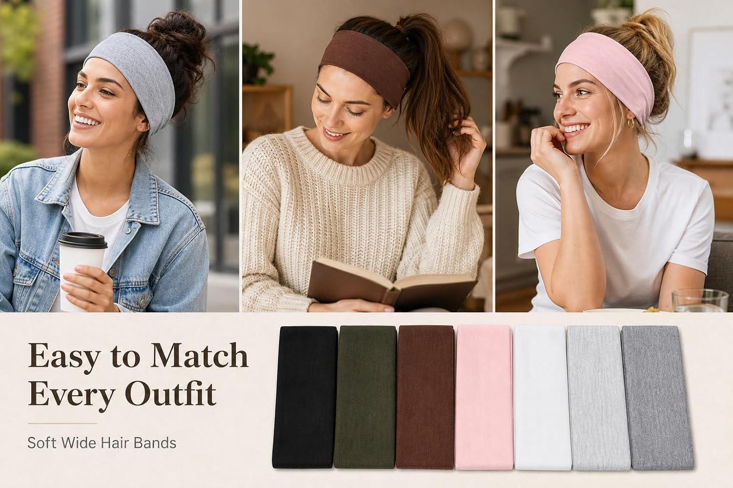 Thumbnail 6 de DiyJibb Wide Workout Headbands for Women, 7-Pack Cotton Blend