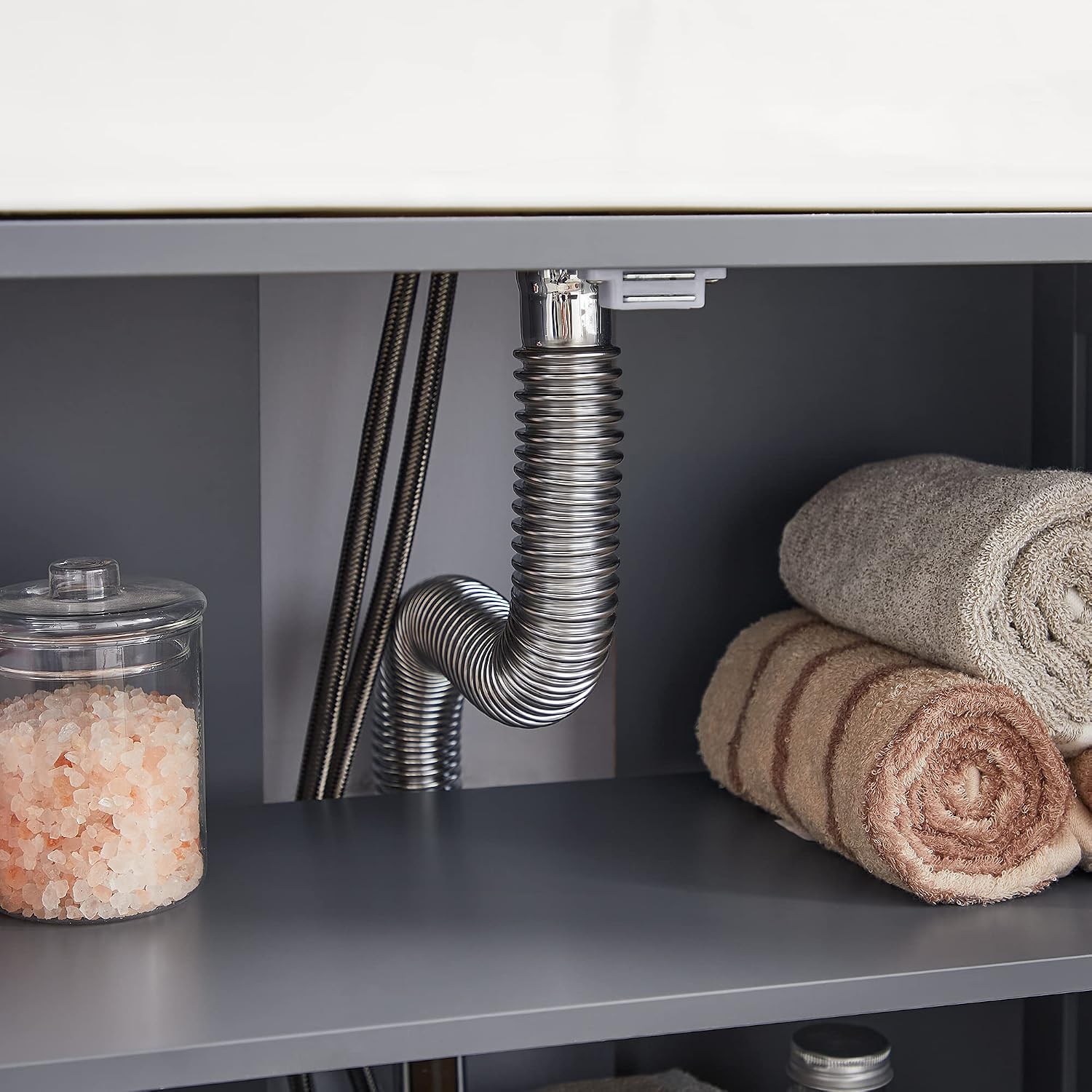 Detalle 1 de VASAGLE SOFIE BBC001G01 Under-Sink Cabinet, Slate Grey, Adjustable Shelf
