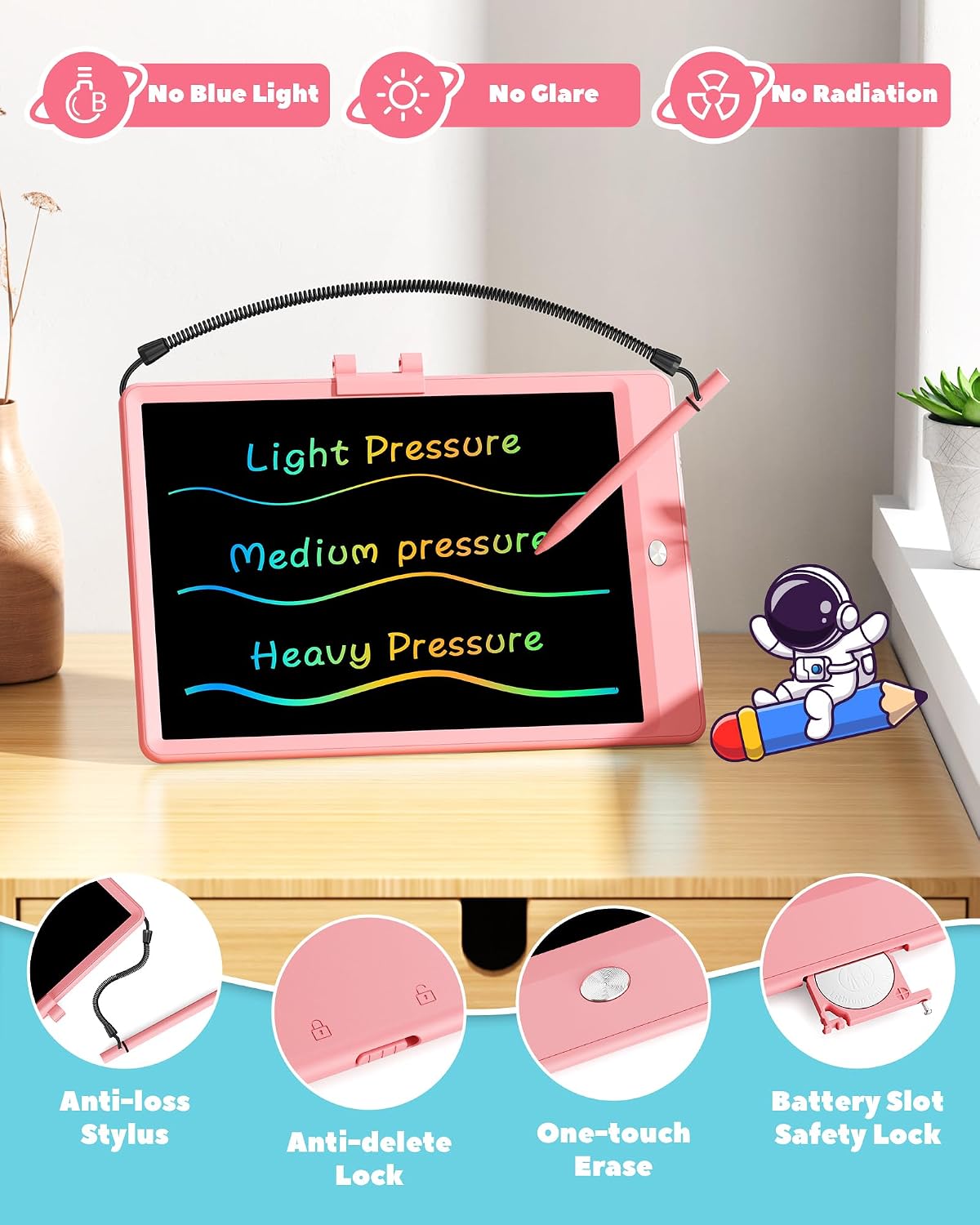 Detalle de ORSEN 10-Inch LCD Writing Tablet for Kids (Color Doodle Board, Pink)