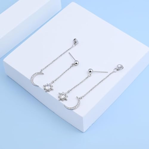 Detalle 2 de Weviway Sterling Silver Moon and Star Drop Earrings with CZ Crystals