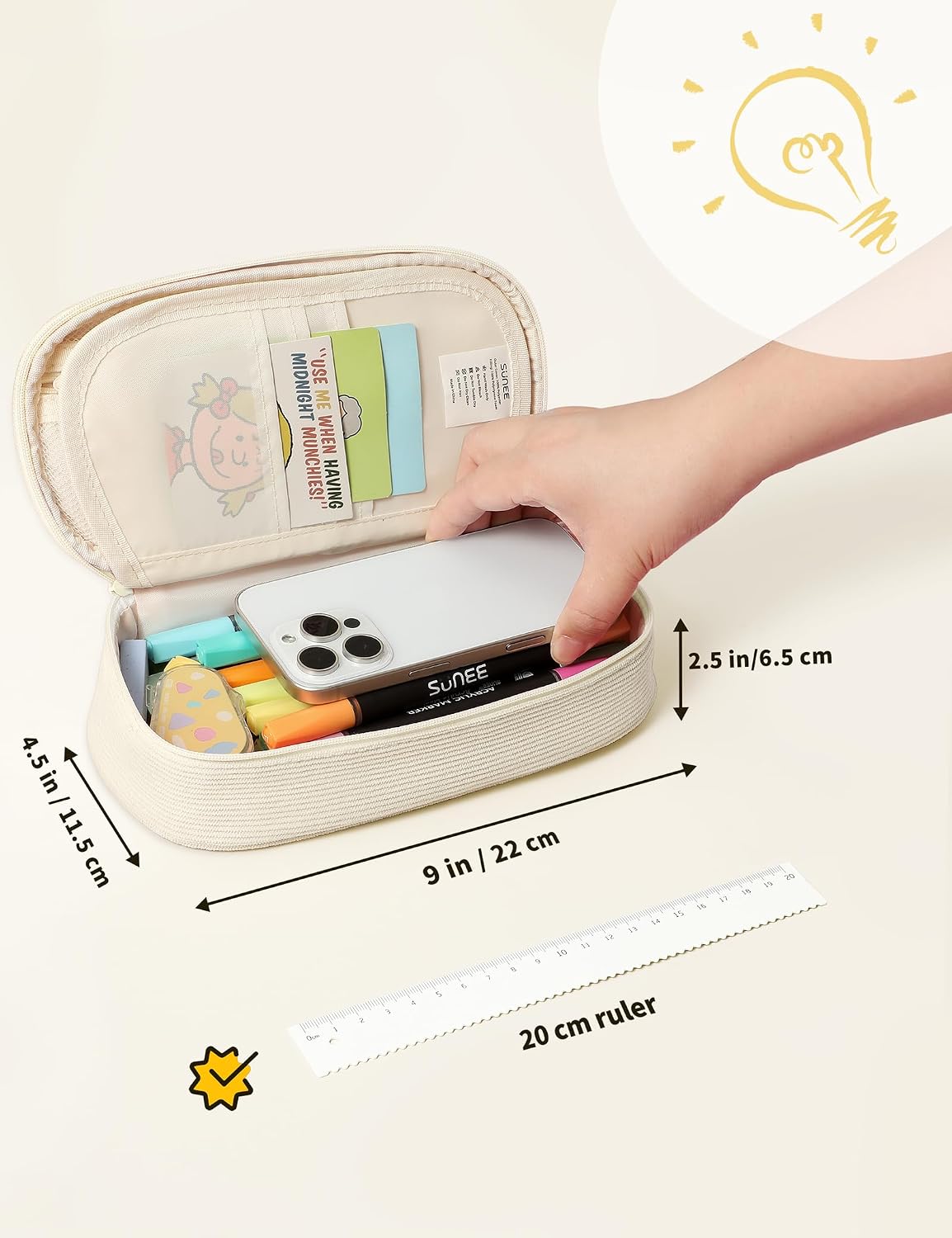 Detalle 1 de SUNEE Cute Pencil Case, Large Soft Corduroy Pouch, Warm Beige with Zipper