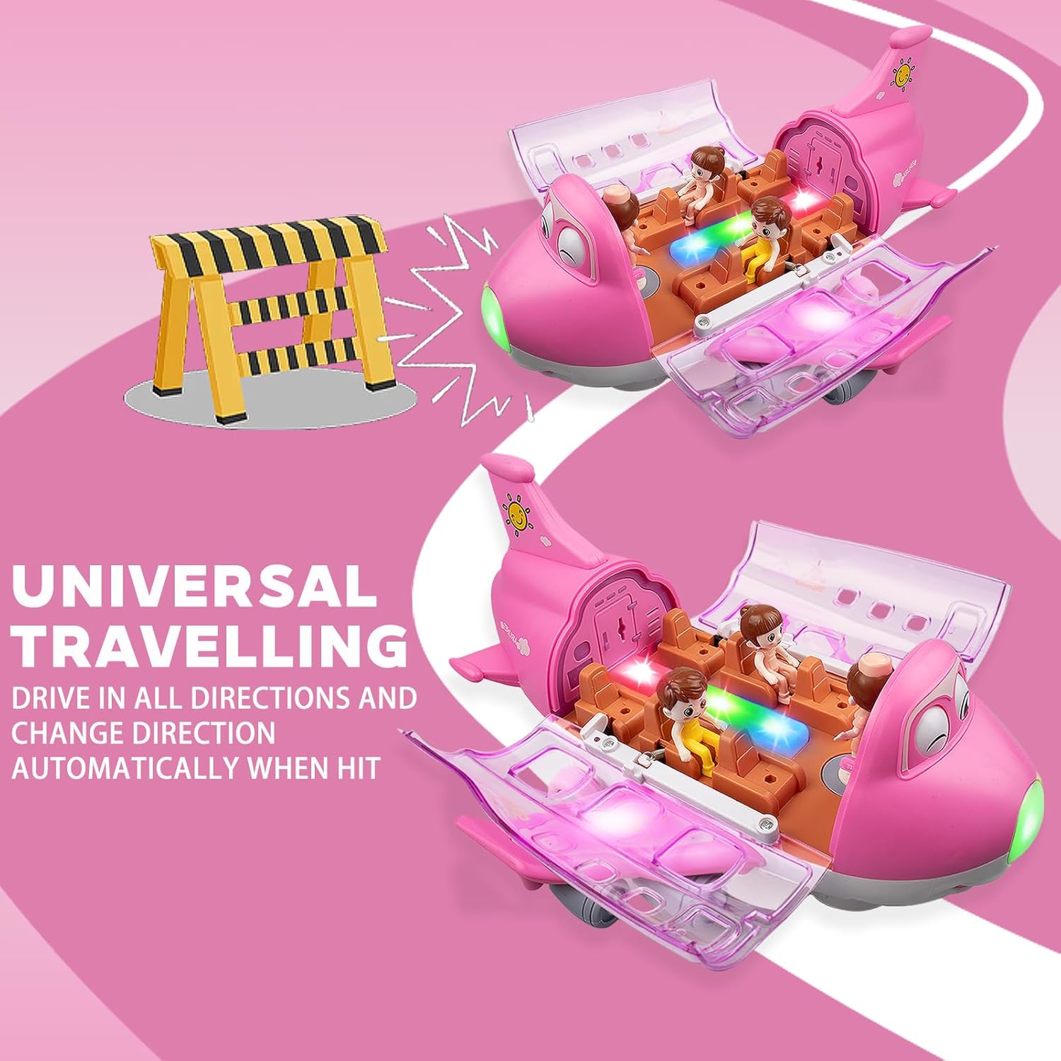 Detalle de victob Aeroplane Toys for Toddlers – Bump and Go Pink Plane with LED Lights & Sounds