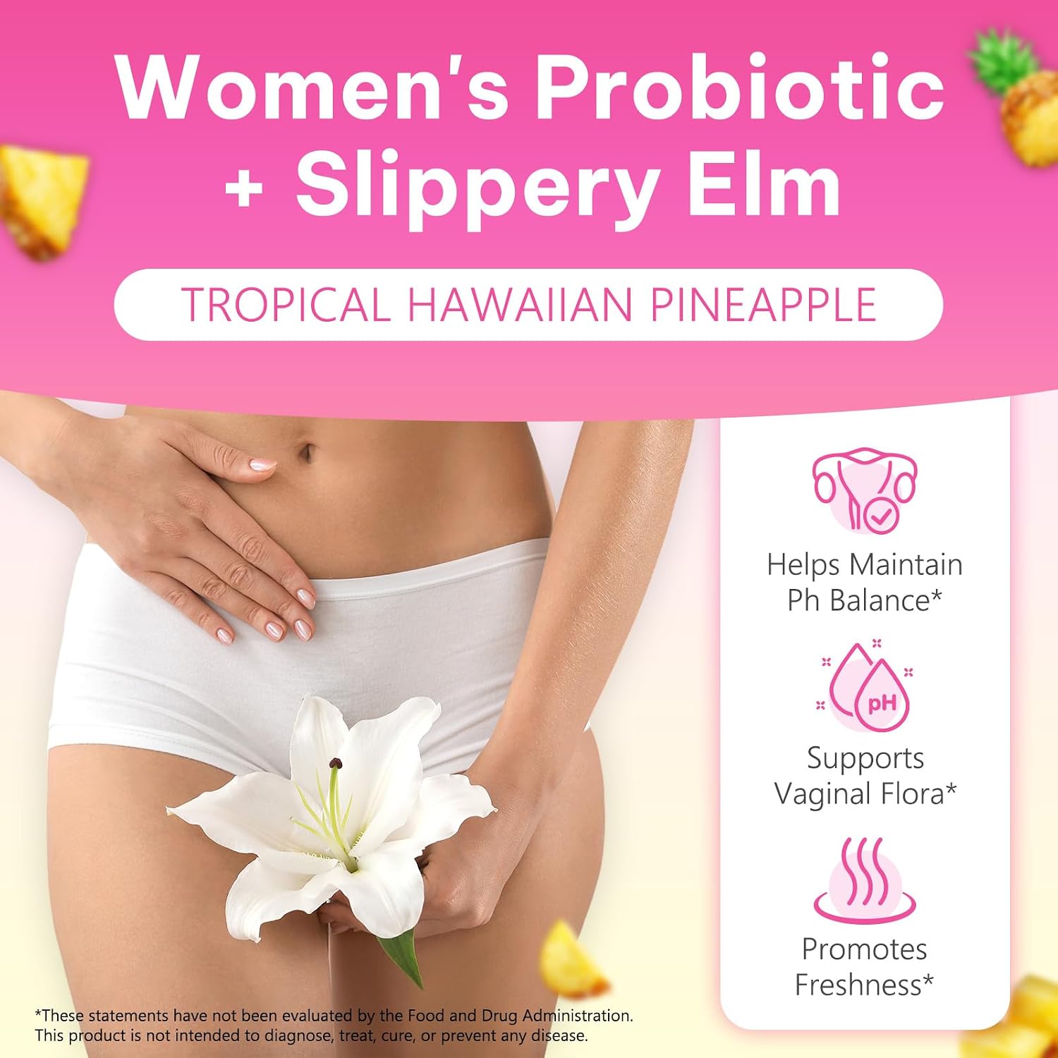 Detalle de zoxpm probiotische gummies voor vrouwen met ananassmaak, rode iep en 60 stuks