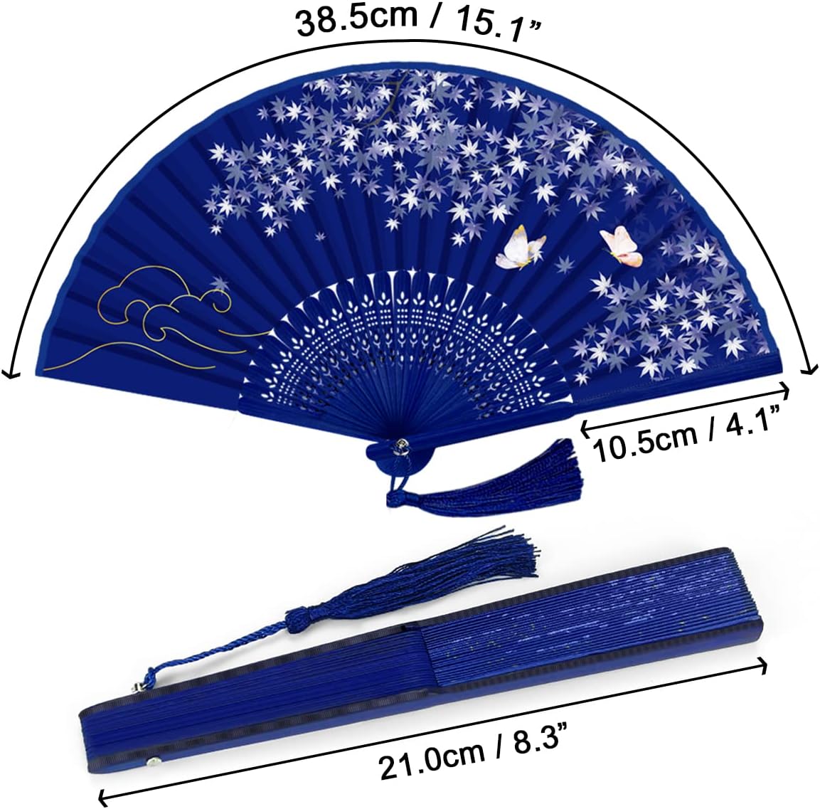 Detalle de WEARXI Eventail – Lot de 4 éventails à main en bois et soie, pliants, décoratif