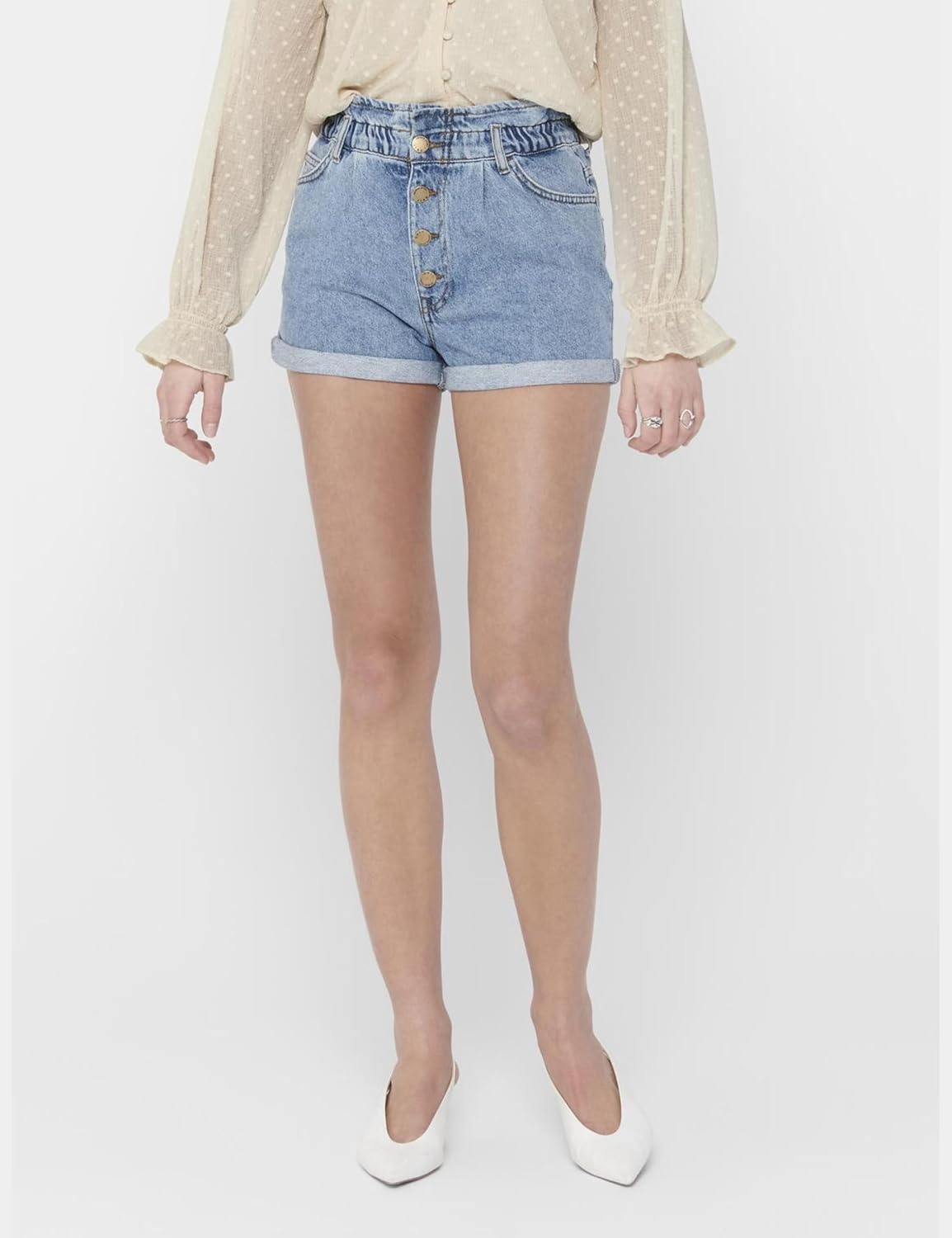 Detalle 2 de ONLY Women’s Onlcuba Life Paperbag DNM Shorts (Denim Medium Blue)