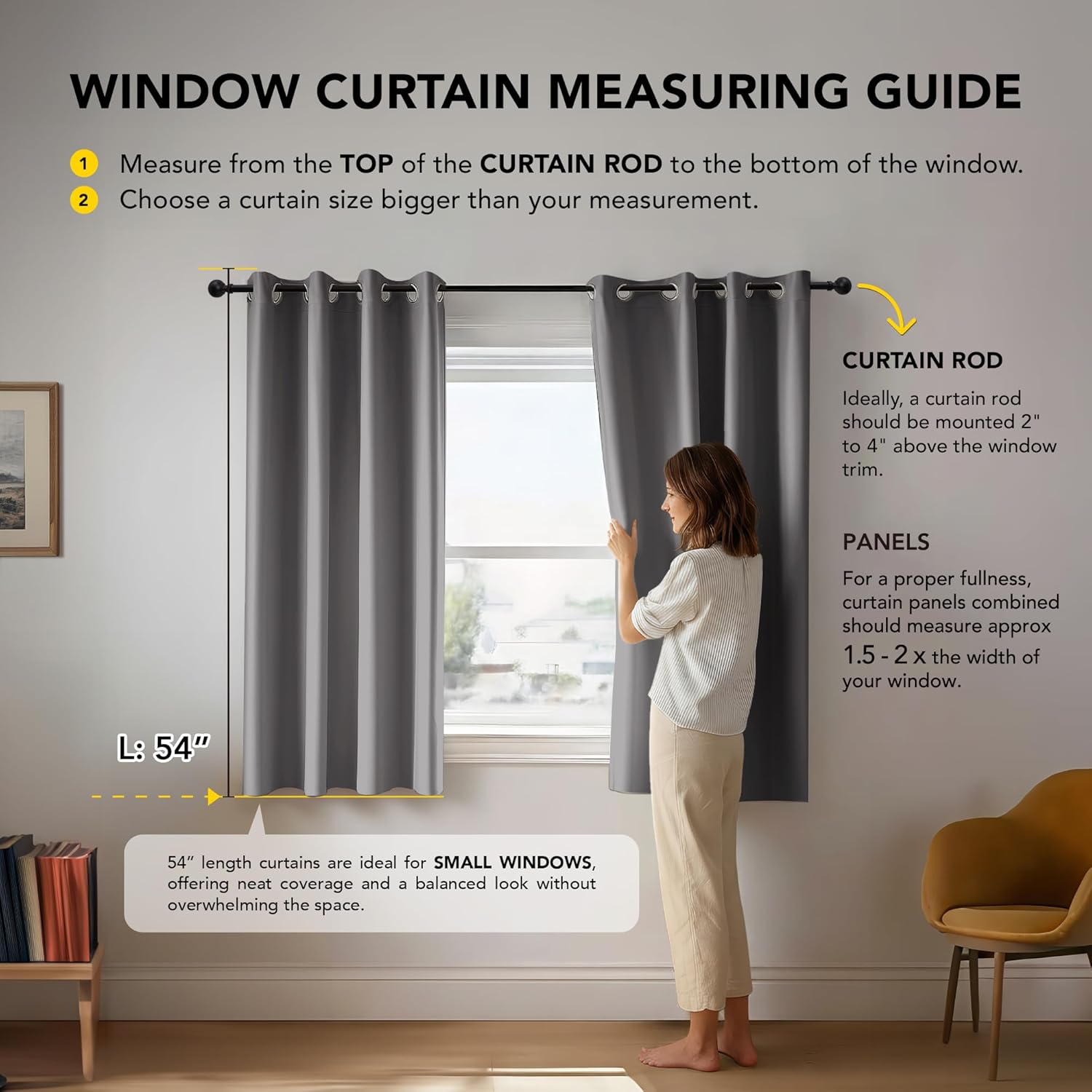 Thumbnail 1 de Deconovo Grey Blackout Curtains (46 x 54 inch) Eyelet Thermal Insulated – 2 Panels