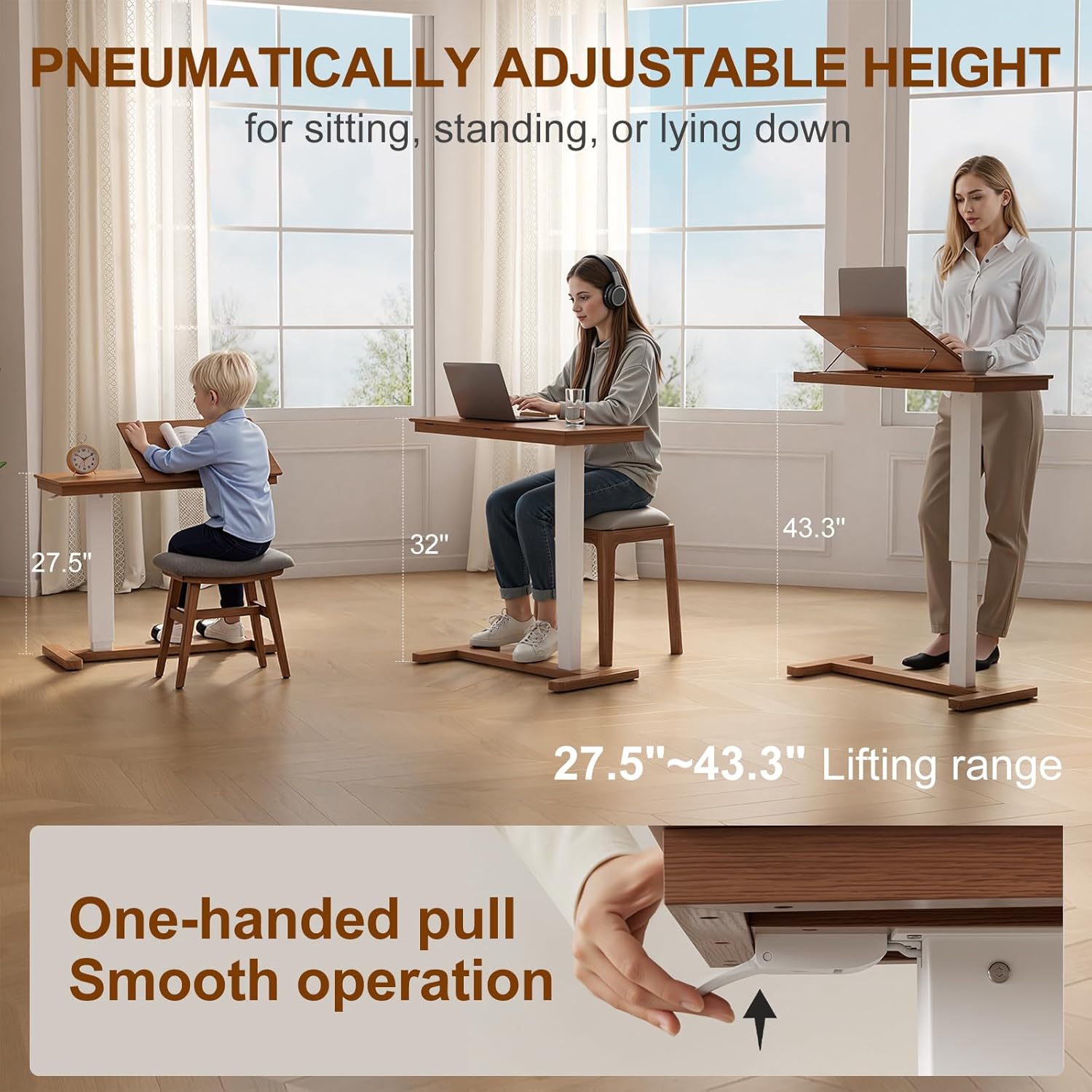 Thumbnail 5 de Muwuele Solid Wood Overbed Table with Wheels