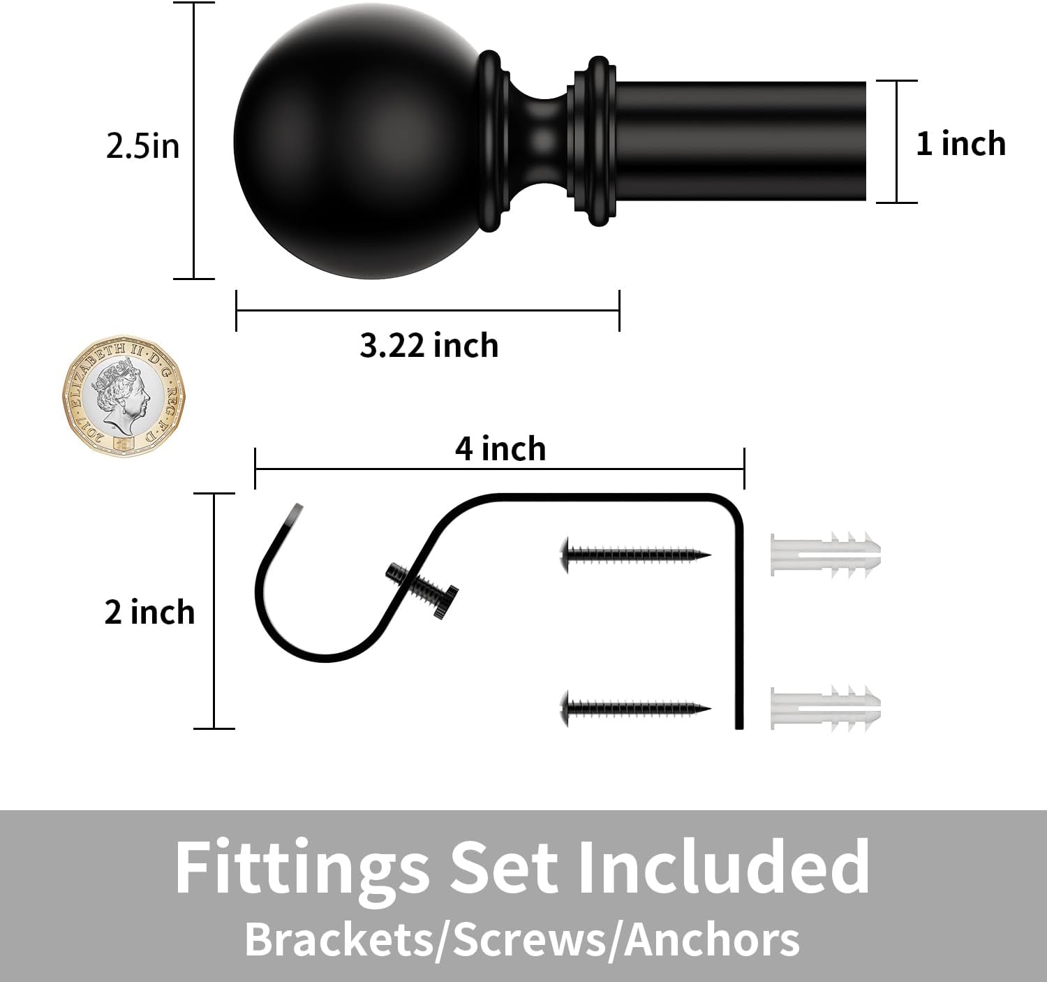 Detalle de JOSYRY Long Curtain Rod, 1-Inch Metal Pole for Wide Windows, Black