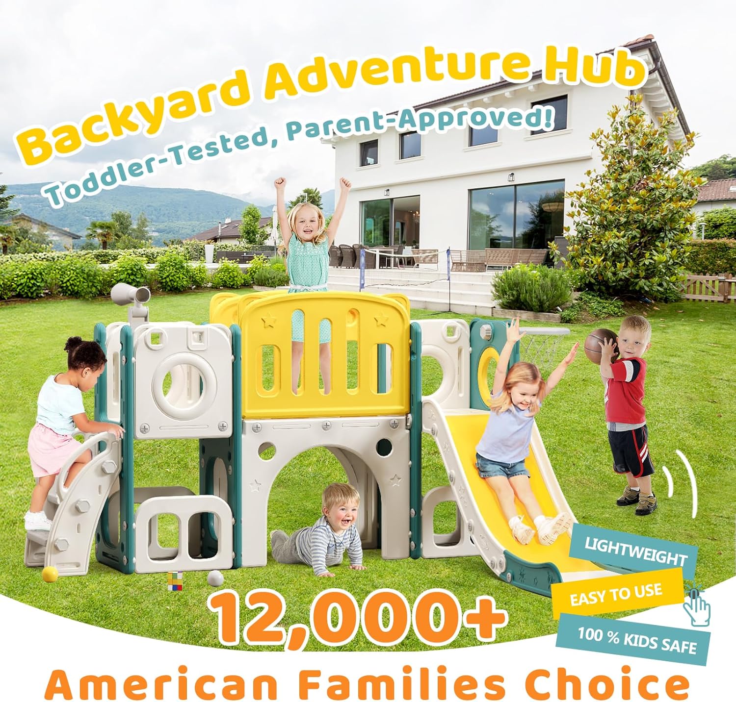 Detalle de MOCUTEEN 8-in-1 Toddler Climber & Slide Playset — Indoor/Outdoor Playground Gym