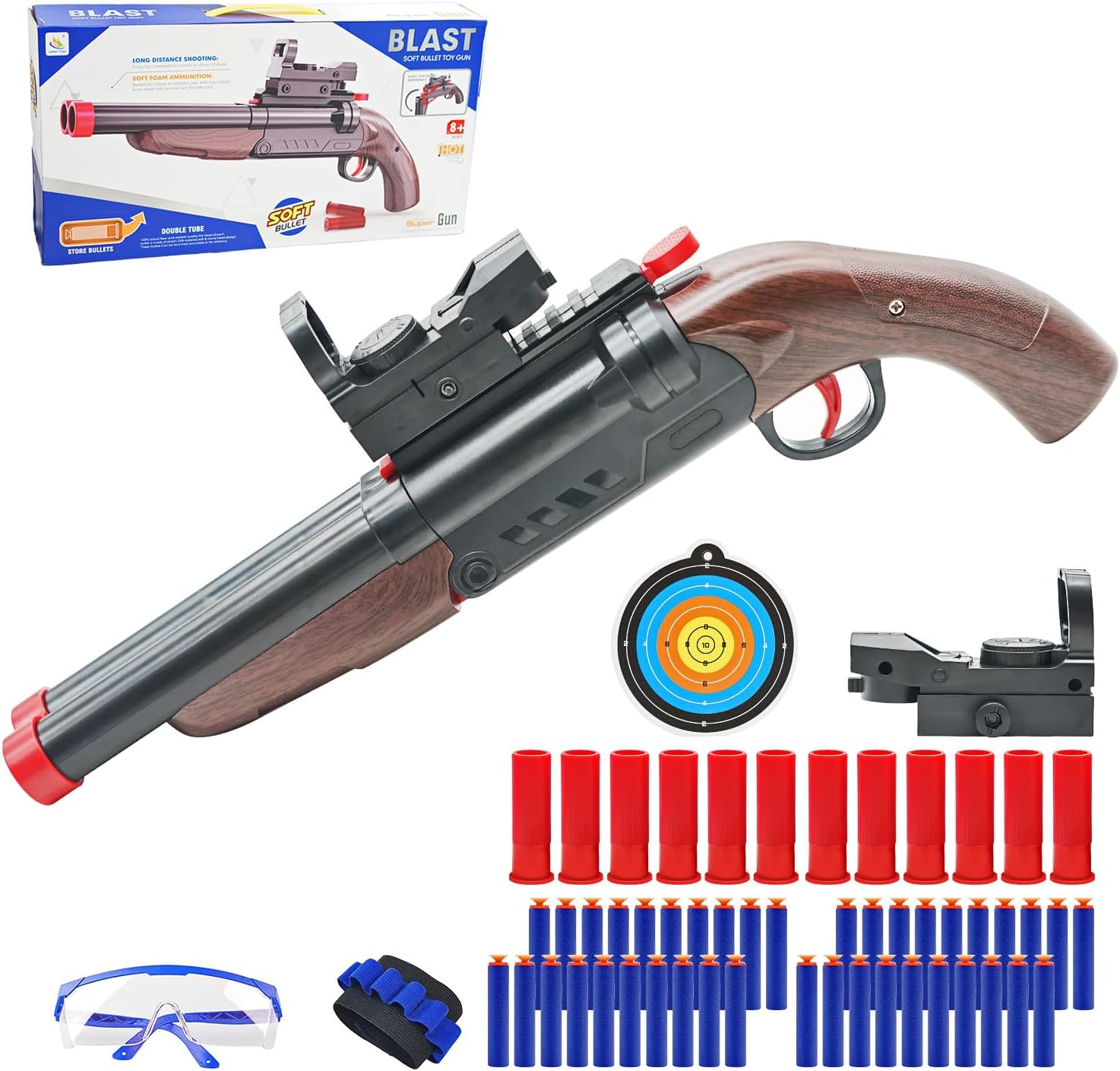 Thumbnail 6 de Double Barrel Soft Bullet Shot Spielzeug Schaum Blaster mit Shell Auswerfen – 2 in 1 Schaum Dart Blaster (6+)