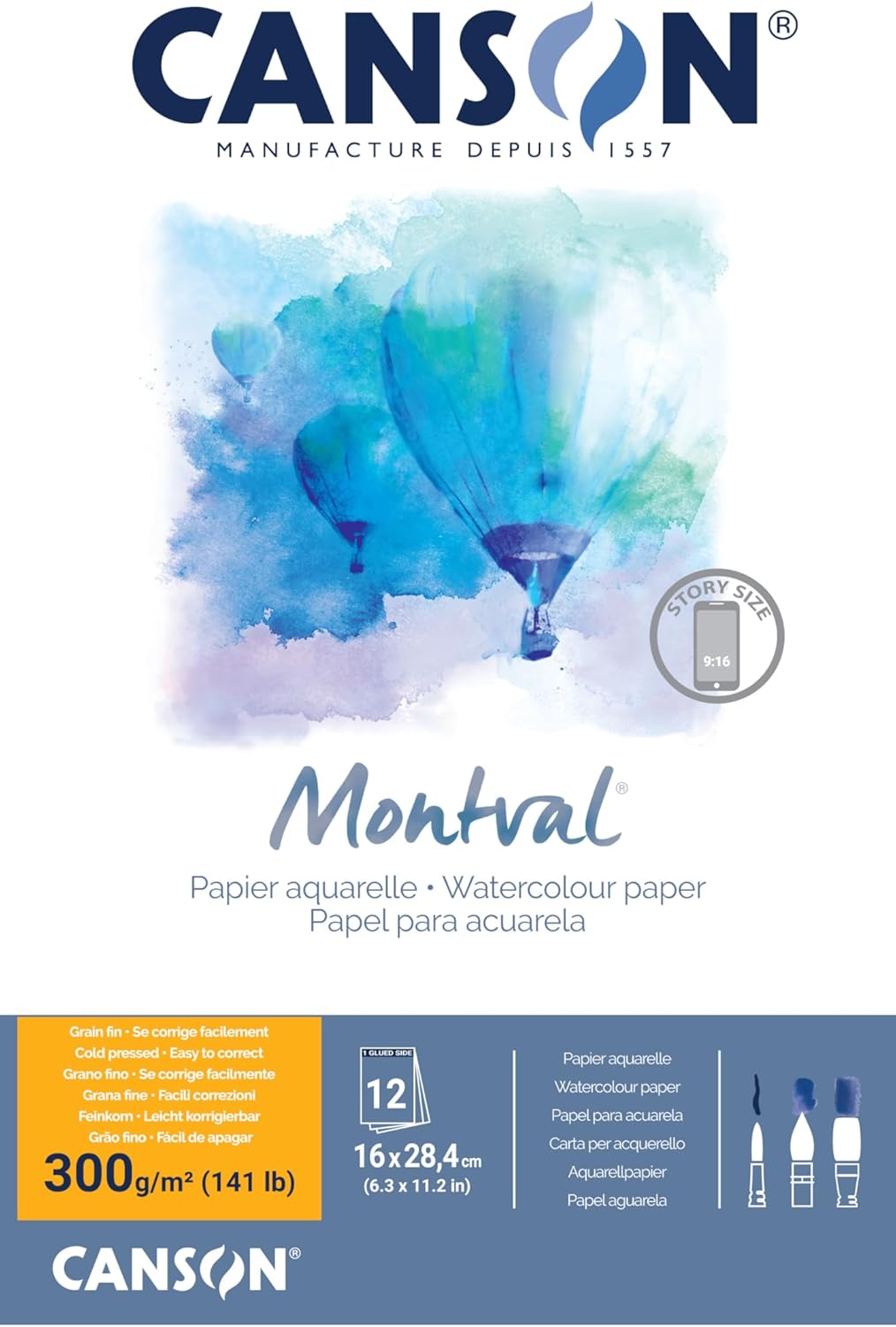 Detalle de Canson Montval Blocco per acquerello A3, 12 fogli 300 g/m² – texture fine