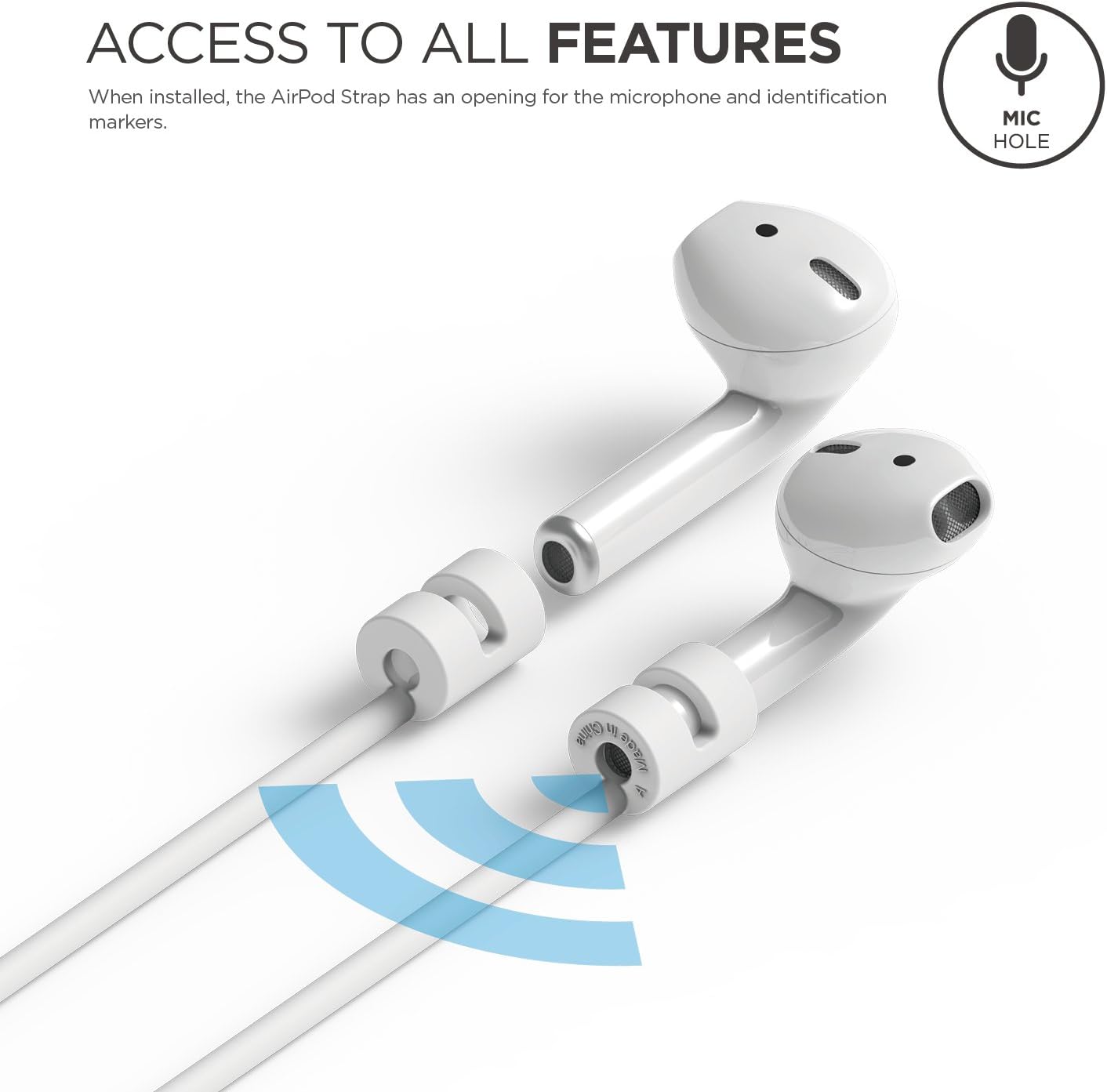 Thumbnail 3 de elago AirPods Halteband Strap aus Silikon (45 cm) – kompatibel mit AirPods 4/3/2/1 & AirPods Pro 3/2/1, weiß