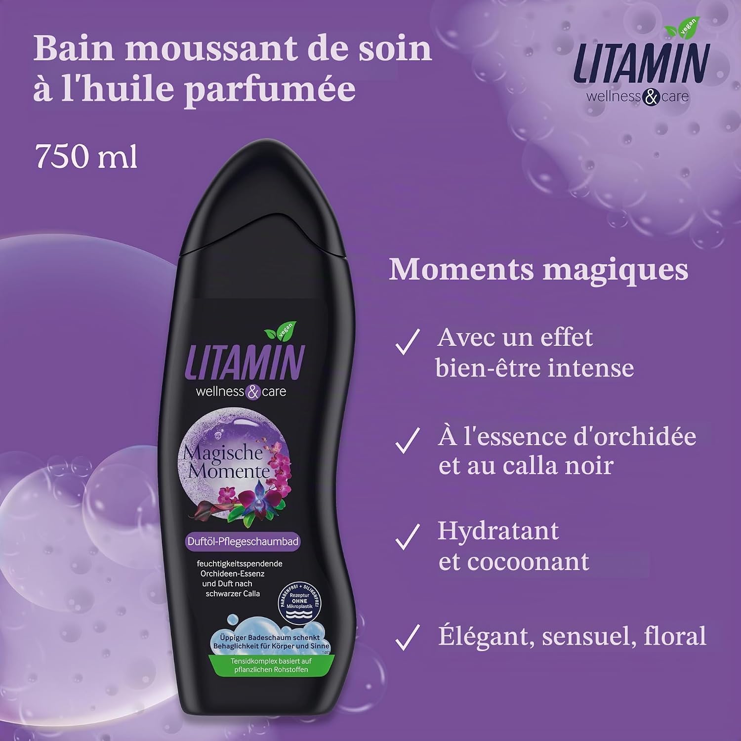 Detalle 2 de Litamin Moments Magic Moments schuimbad met orchideeënextract, 750 ml