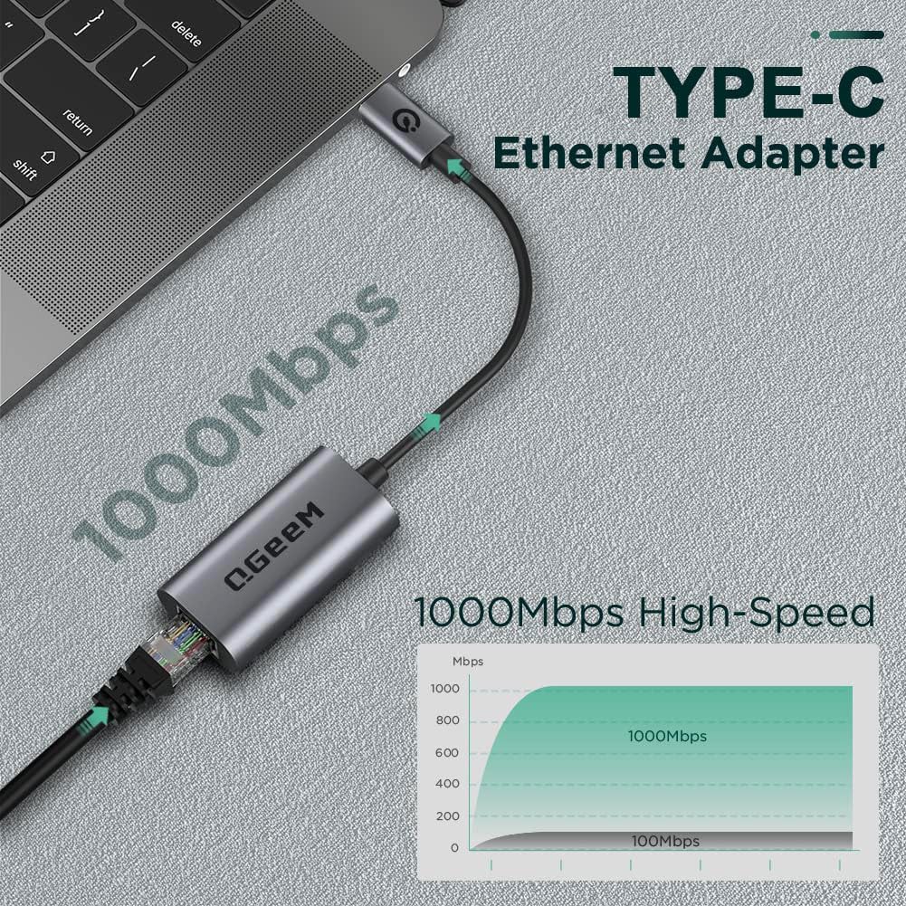 Thumbnail 2 de QGeeM USB C to Ethernet Adapter 1 Gbps