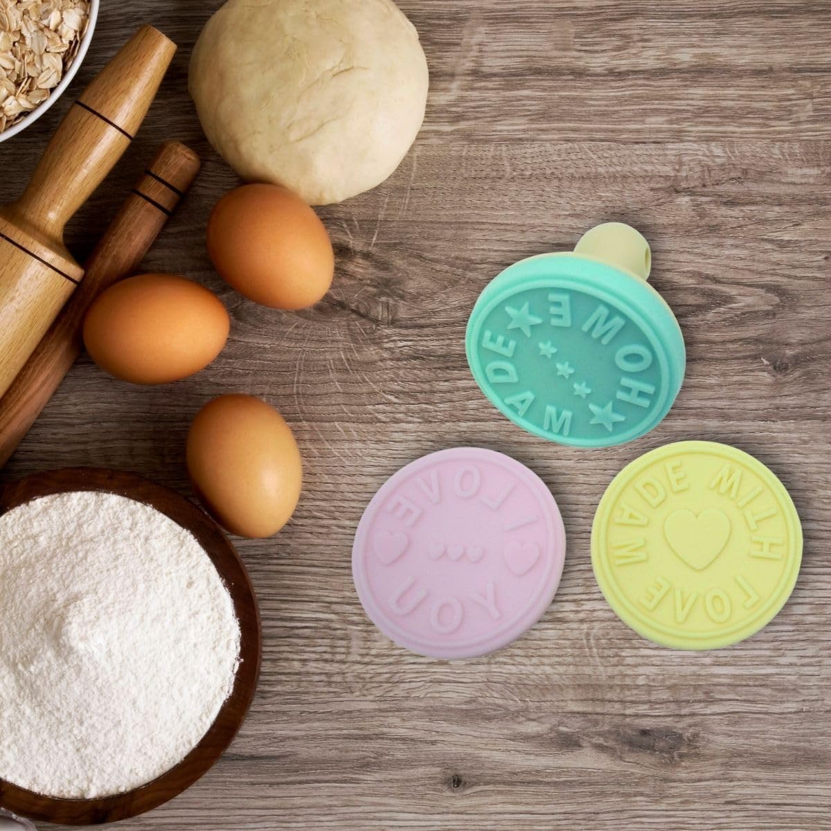 Detalle 2 de Lot de 3 tampons à pâtisserie Zenker 44812 (silicone) pour biscuits — « Home Made », « I Love You », « Made with Love »