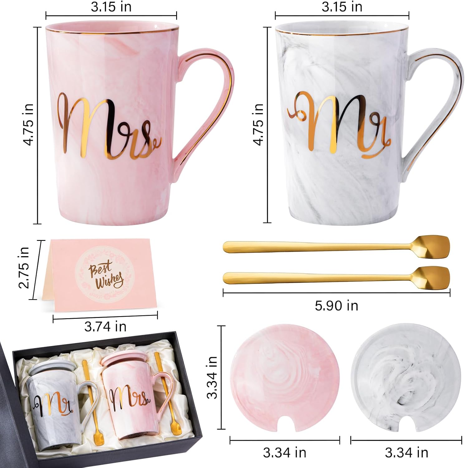 Thumbnail 3 de Doublewhale 14oz Marble Mr & Mrs Mug Gift Set for Couples