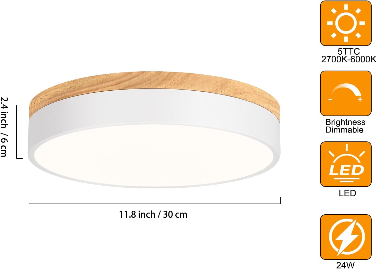 Detalle 1 de Yiisem DY20260611A2 Wood LED Flush Mount Ceiling Light, Dimmable, 5 CCT