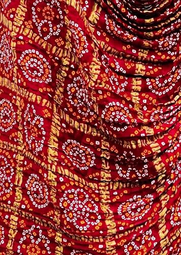 Thumbnail 5 de TRENDMALLS Women's Bandhej Chinon Silk Scarf (D01-Red)