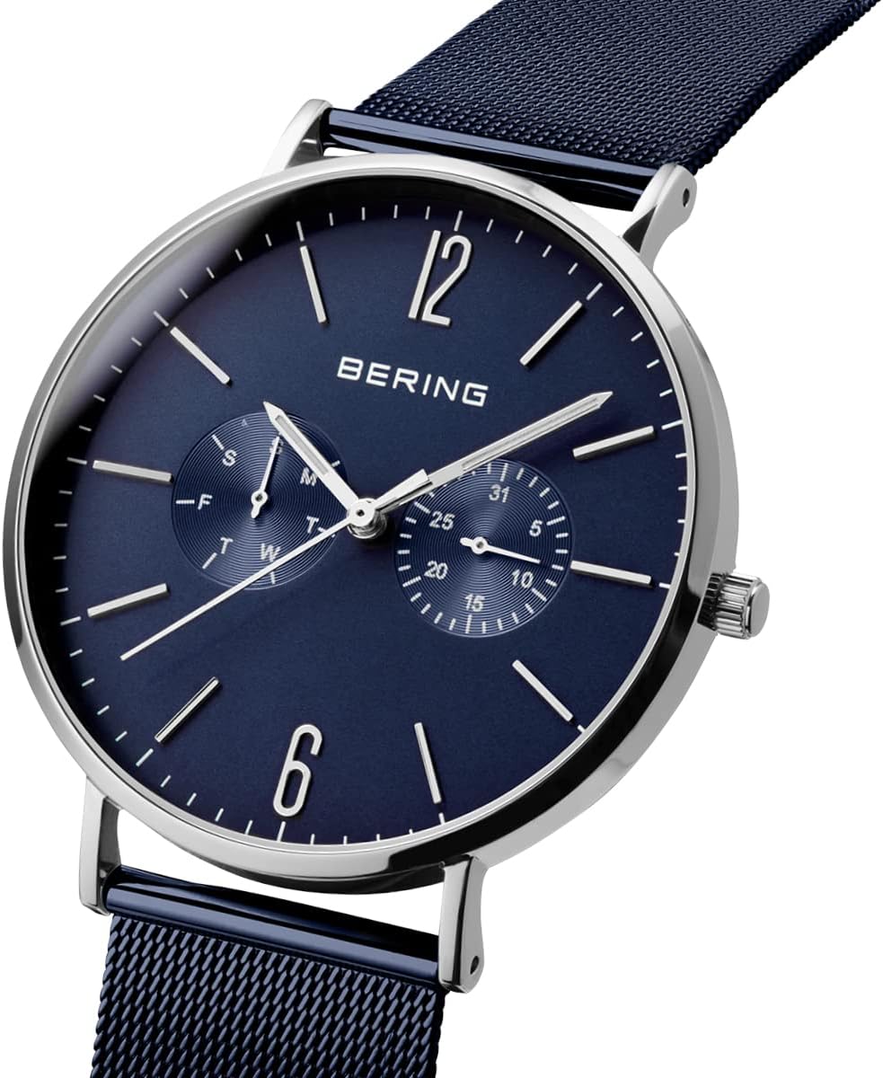 Thumbnail 1 de BERING Montre Homme Quartz 40 mm – Boîtier argenté en acier inoxydable, cadran bleu, bracelet Milanese et cristal en sapphire