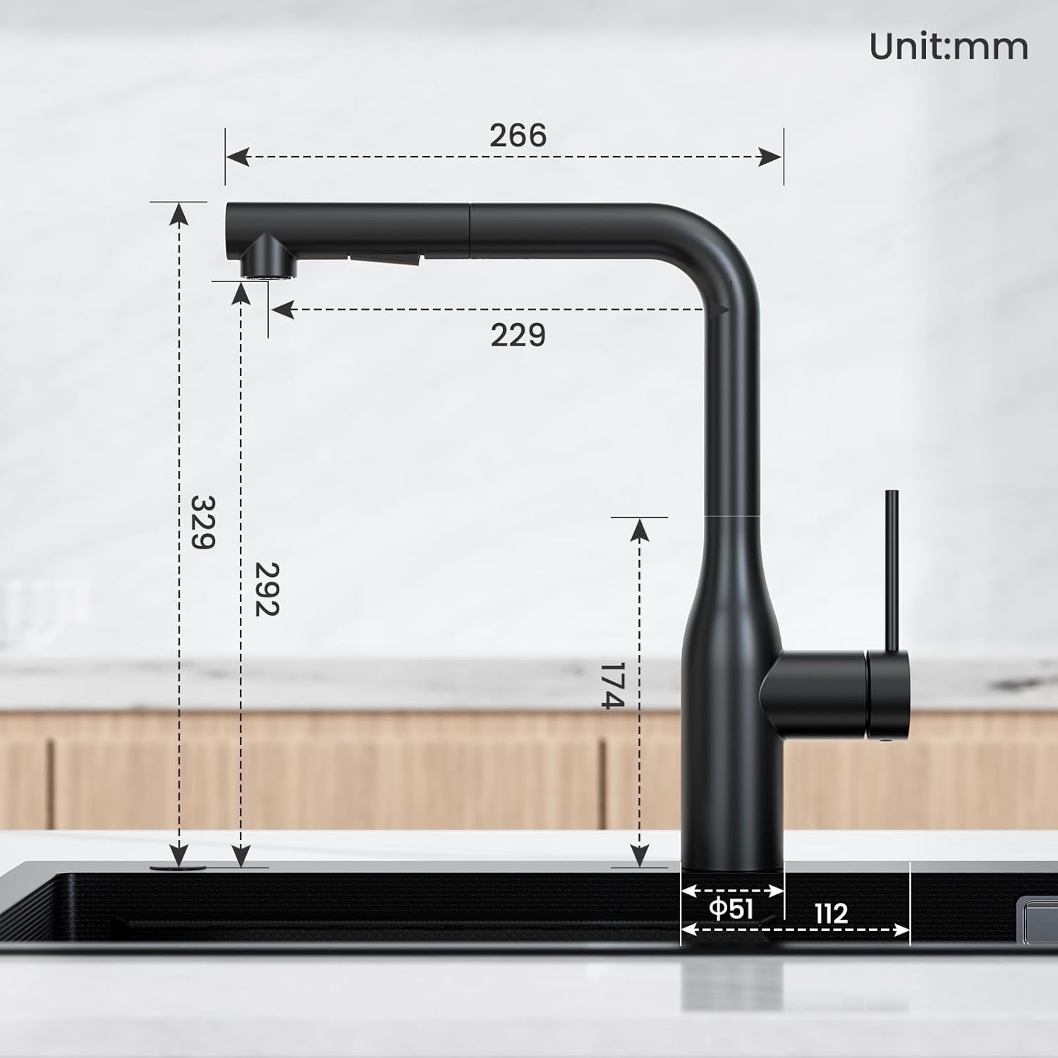 Thumbnail 1 de CECIPA Miscelatore cucina nero con doccetta estraibile, 2 modalità di getto e rotazione 360°