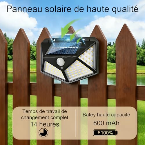 Detalle de Hqynss Lampe Solaire Extérieur avec Détecteur – Lot de 4, 800 lumens, 3 modes